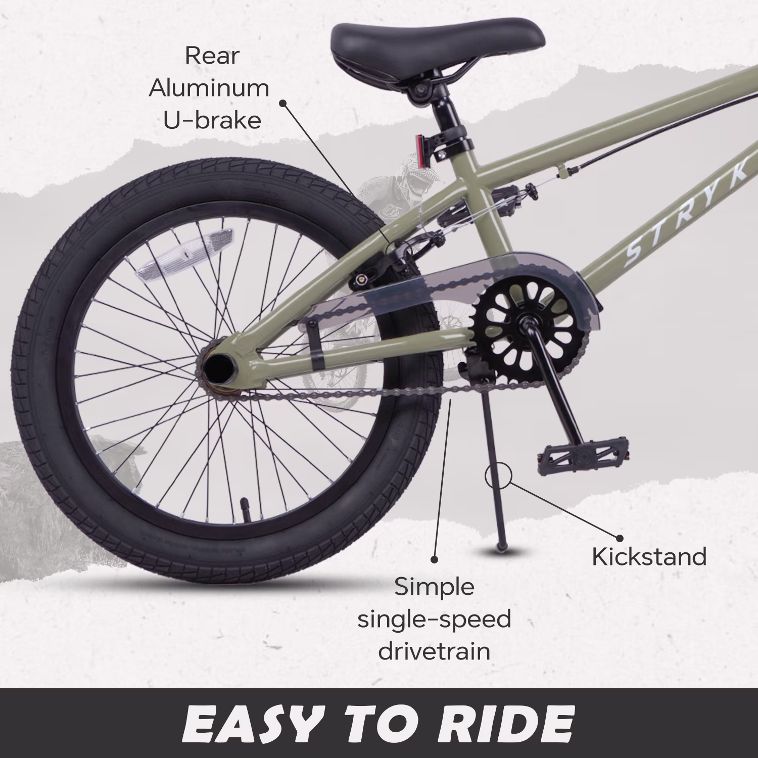 Glengo 20 Inch Freestyle BMX Bike for Beginner Level Rider with 4 Pegs, Army Green - Image 5