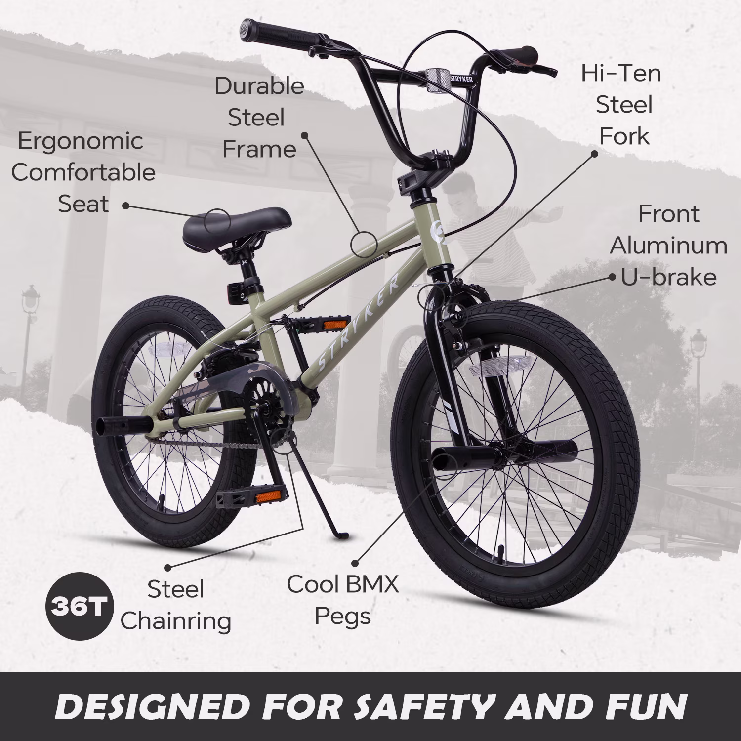 Glengo 20 Inch Freestyle BMX Bike for Beginner Level Rider with 4 Pegs, Army Green - Image 3