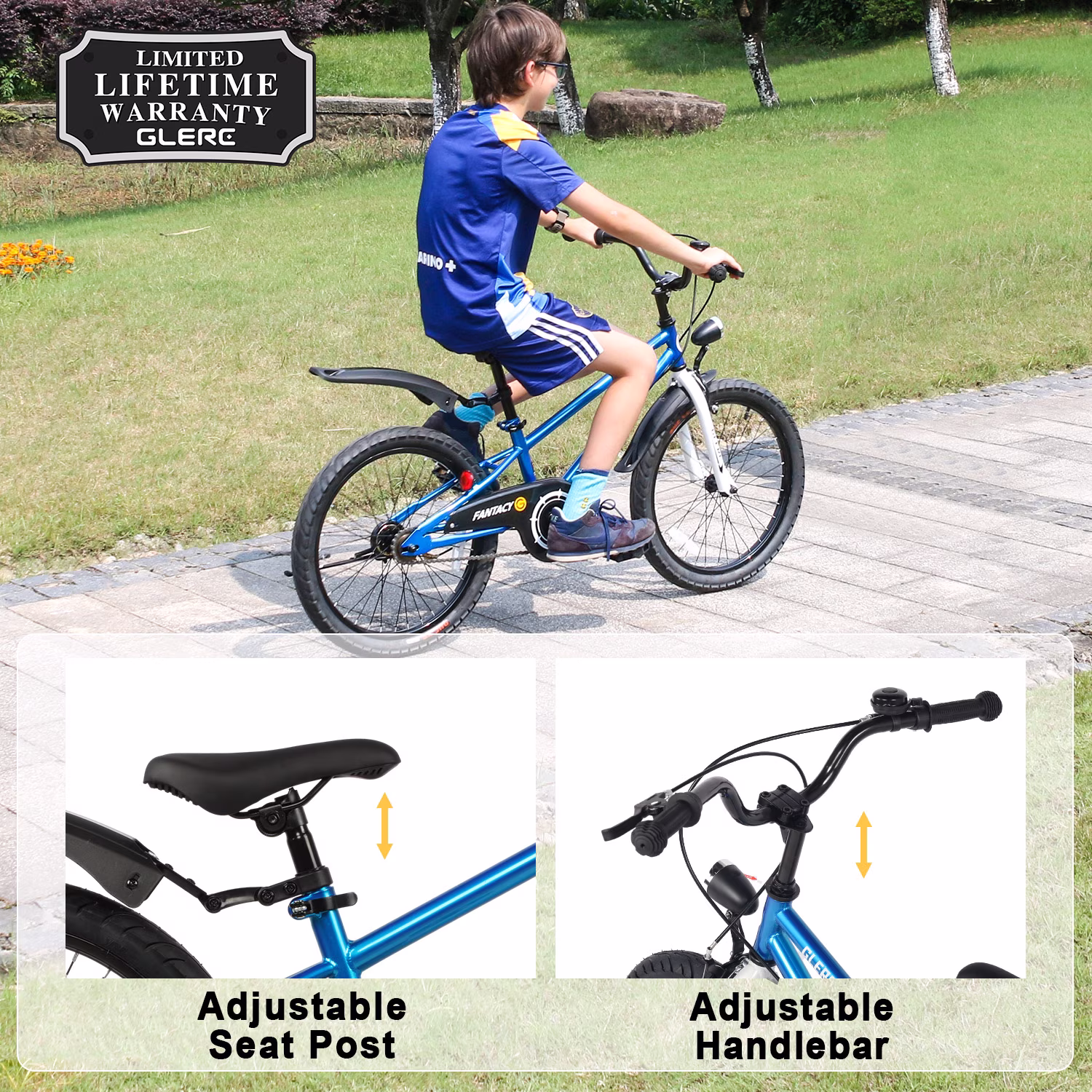 Glerc 20 inch Kids Bike for Child 7-13 Year Old Boys & Girls with Headlight & Kickstand,Blue - Image 3