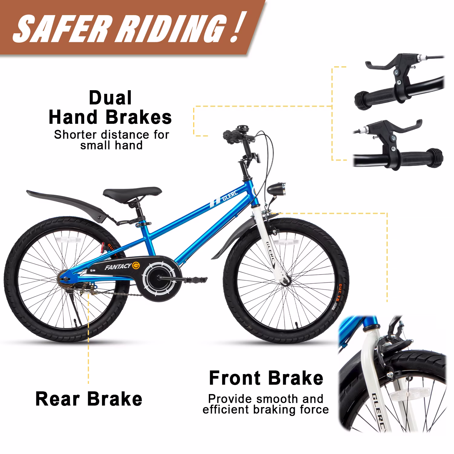Glerc 20 inch Kids Bike for Child 7-13 Year Old Boys & Girls with Headlight & Kickstand,Blue - Image 5