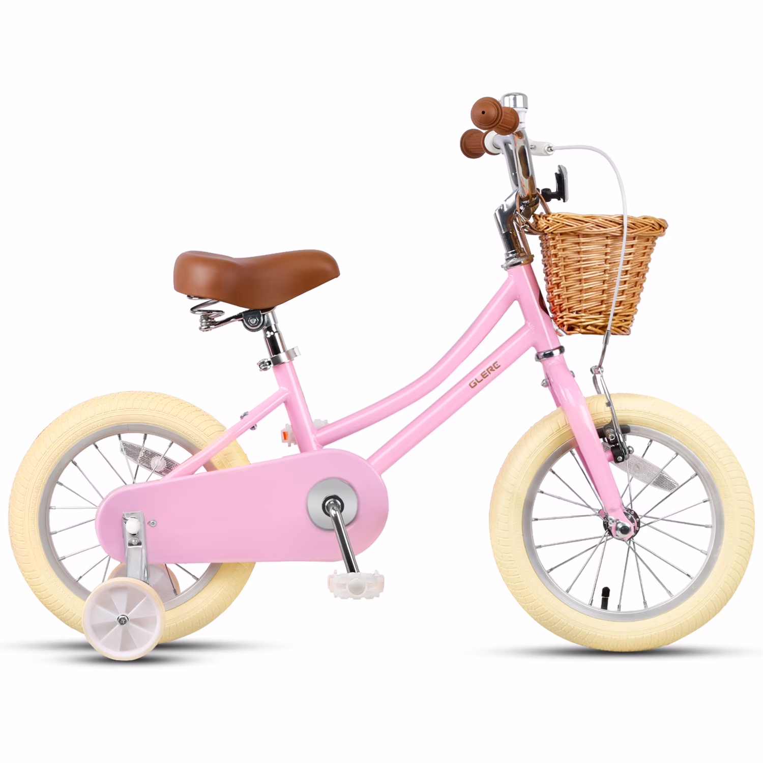Glerc Little Miss 12 Inch Kids Bike for Girls Ages 2‑4, Retro Bicycle with Training Wheels & Basket, Pink - Image 4