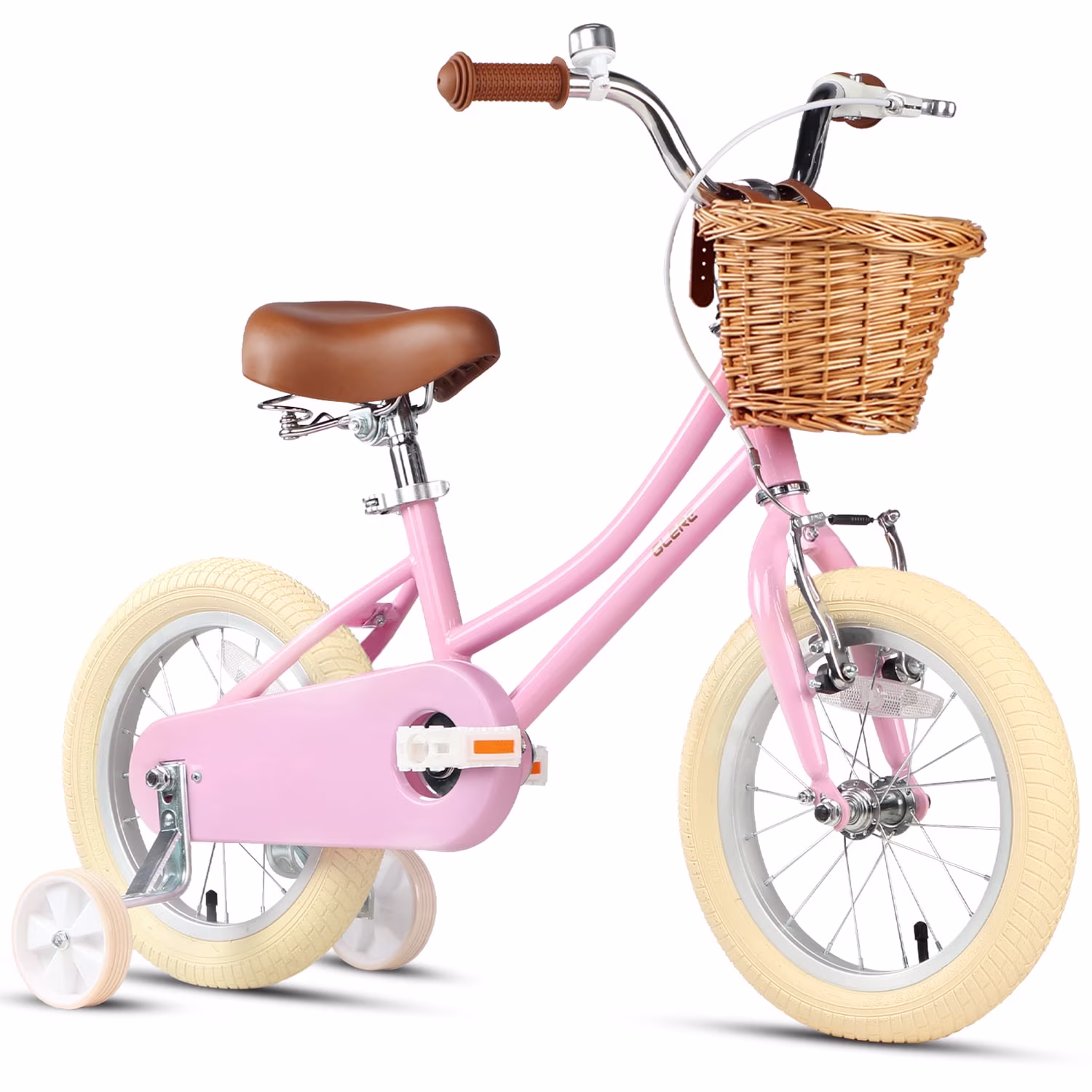 Glerc Little Miss 12 Inch Kids Bike for Girls Ages 2‑4, Retro Bicycle with Training Wheels & Basket, Pink