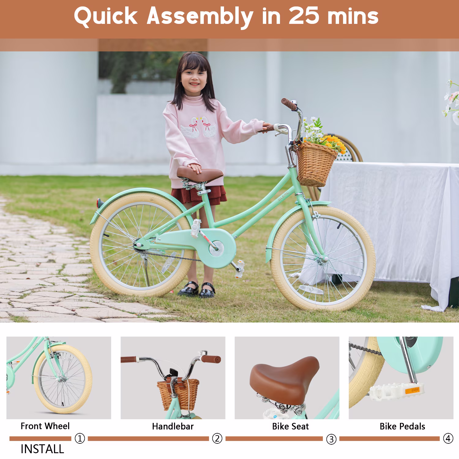 Glerc Little Molly 20 inch Kids Girls Bike for 7-13 Years Old Child,gifts, Mint Green - Image 4
