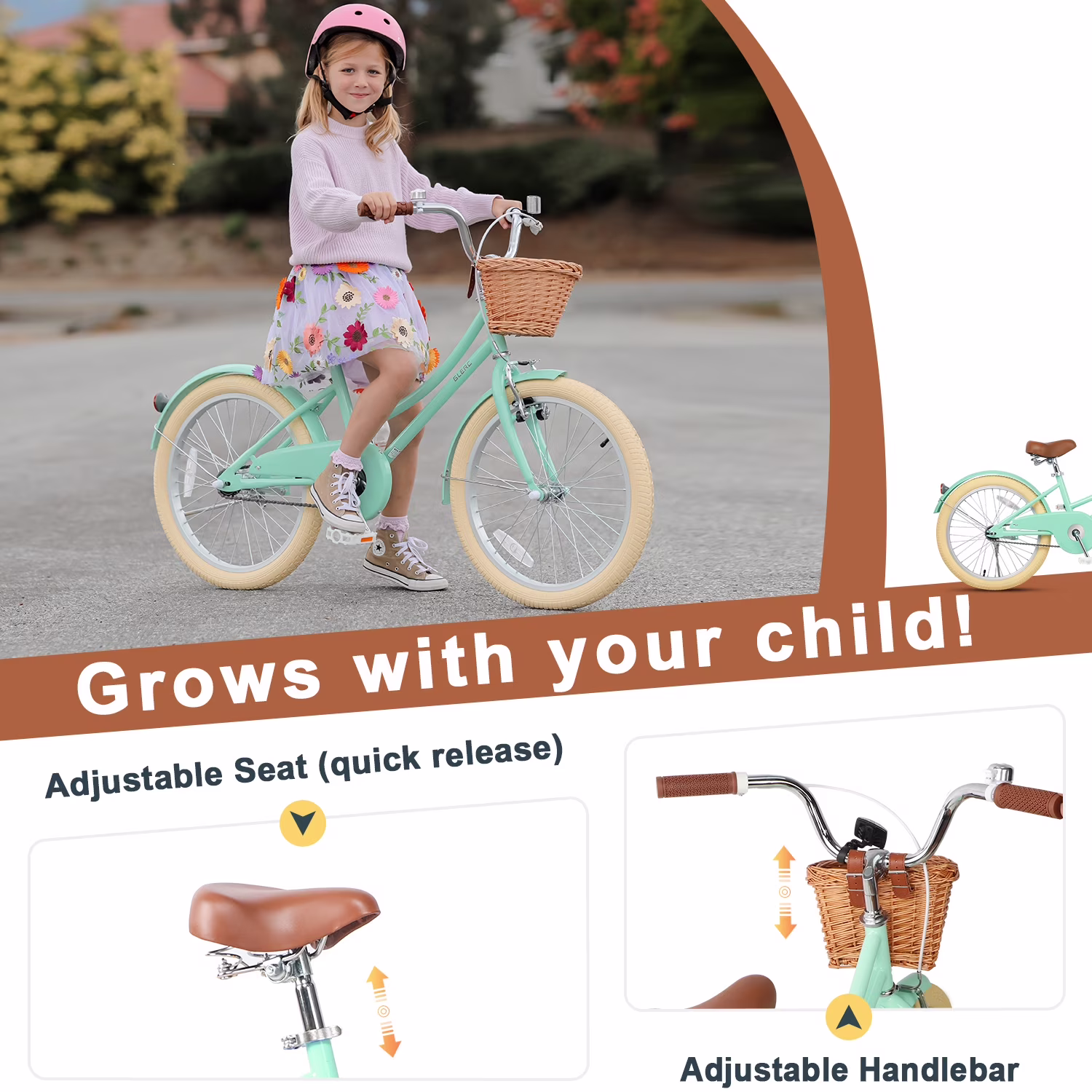 Glerc Little Molly 20 inch Kids Girls Bike for 7-13 Years Old Child,gifts, Mint Green - Image 3