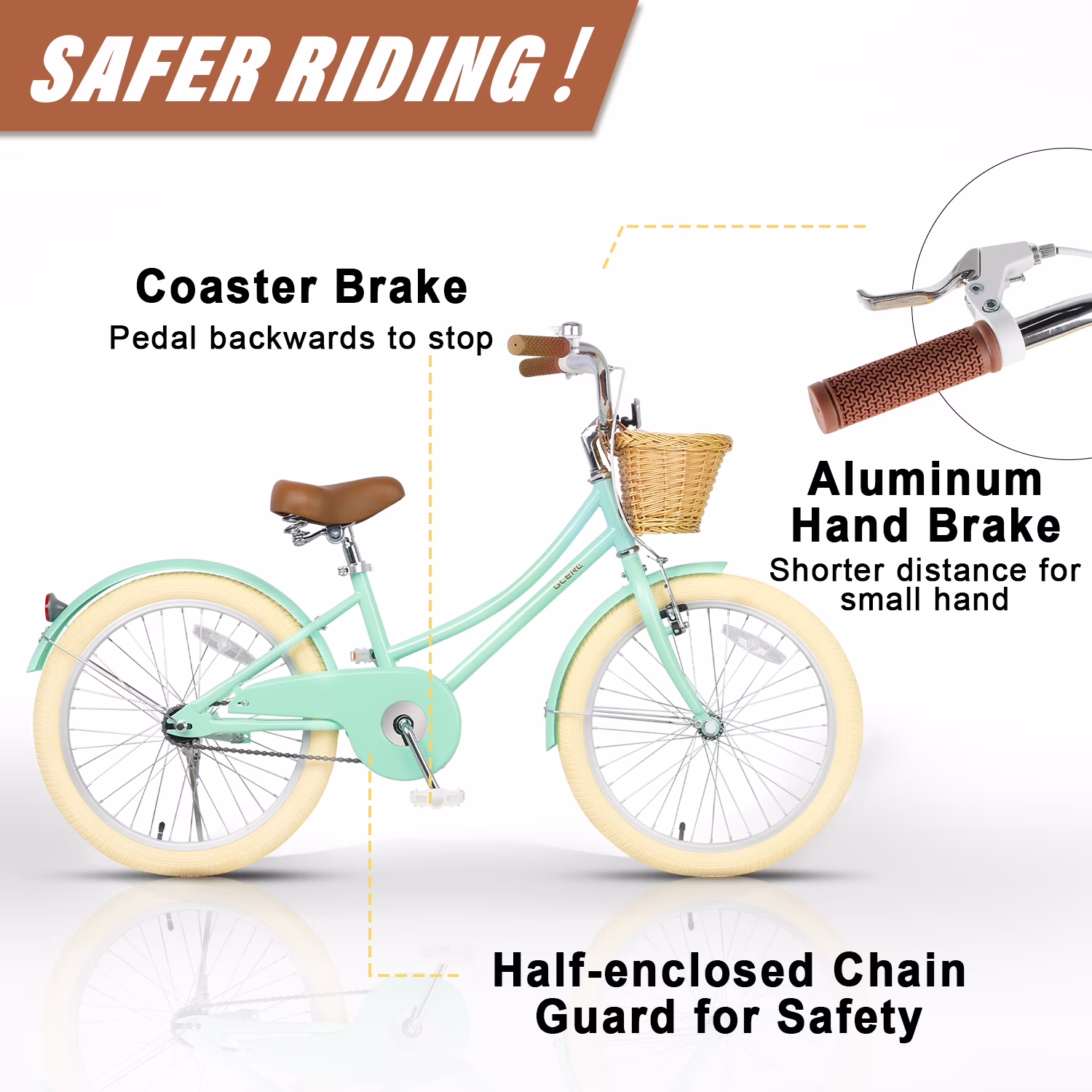 Glerc Little Molly 20 inch Kids Girls Bike for 7-13 Years Old Child,gifts, Mint Green - Image 2