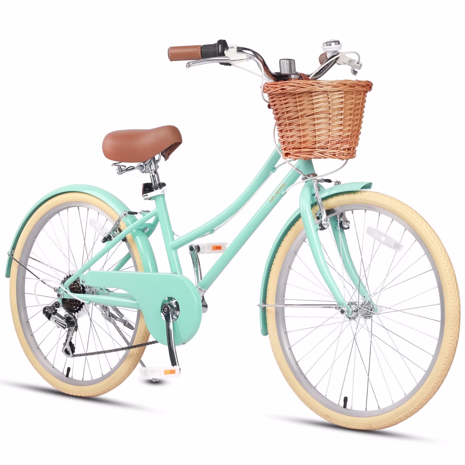Glerc Missy 24" Girls Cruiser Bike 6-Speed Women's Hybird Bicycle for Ages 7-11 Years, Mint Green