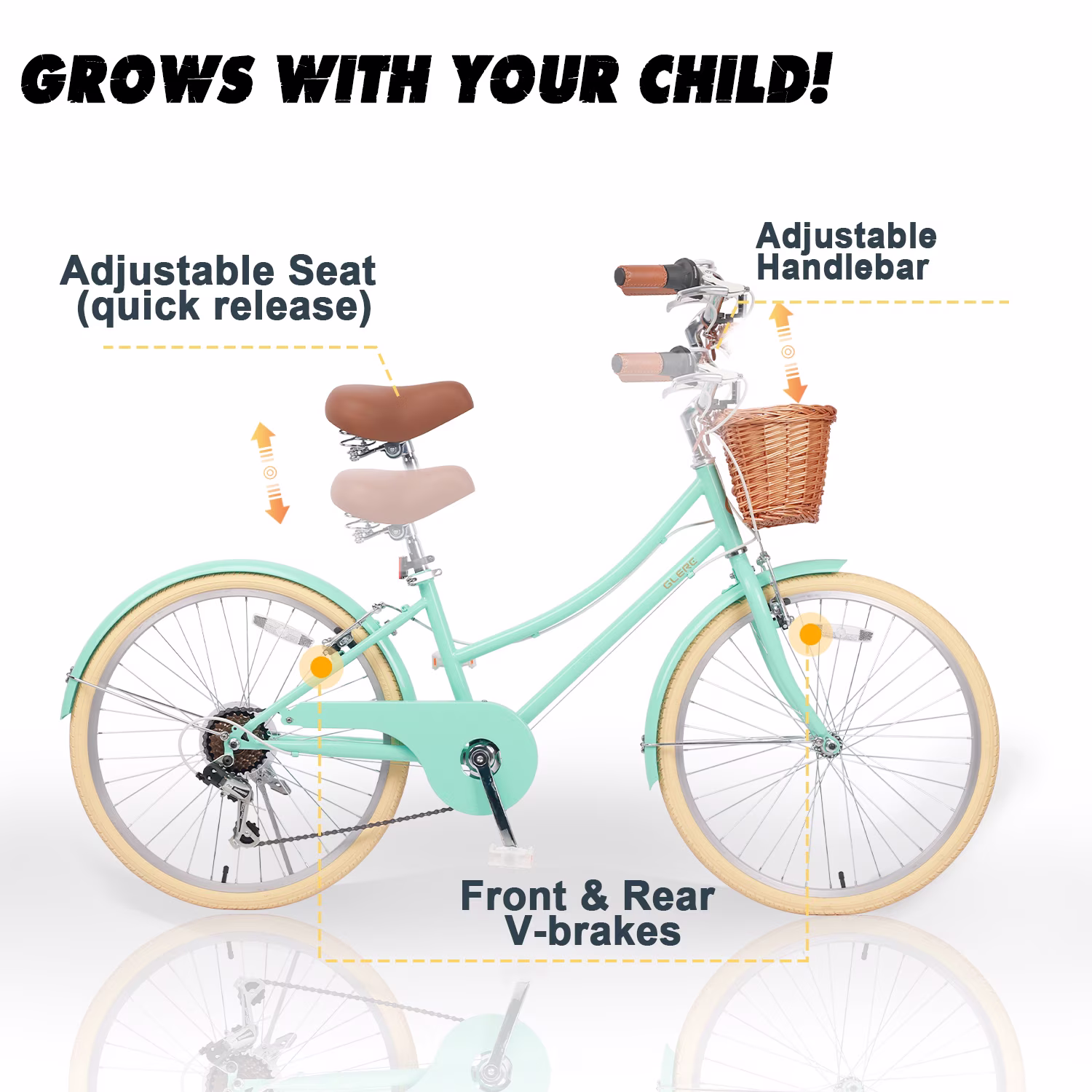 Glerc Missy 24" Girls Cruiser Bike 6-Speed Women's Hybird Bicycle for Ages 7-11 Years, Mint Green - Image 2