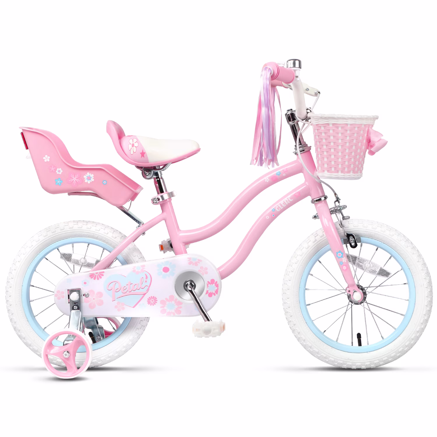 Glerc Petal Girls Bike, 12 Inch Kids Bike for Ages 2-4 Years Old, Princess Style Toddler Bike with Training Wheels & Basket & Streamers, Pink - Image 5