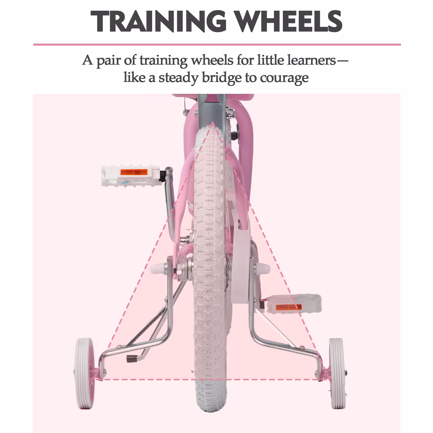 Glerc Petal Girls Bike, 12 Inch Kids Bike for Ages 2-4 Years Old, Princess Style Toddler Bike with Training Wheels & Basket & Streamers, Pink - Image 4