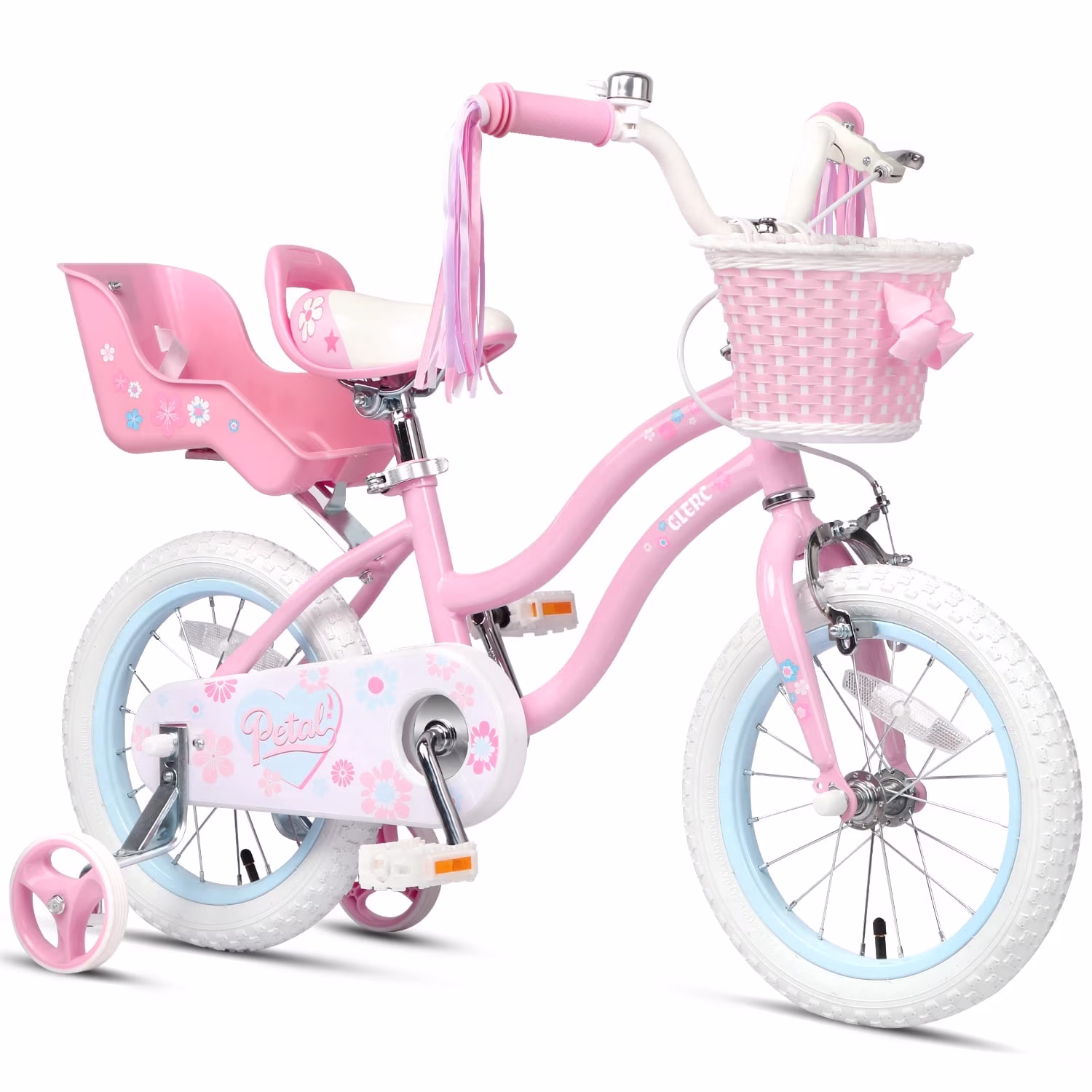 Glerc Petal Girls Bike, 12 Inch Kids Bike for Ages 2-4 Years Old, Princess Style Toddler Bike with Training Wheels & Basket & Streamers, Pink