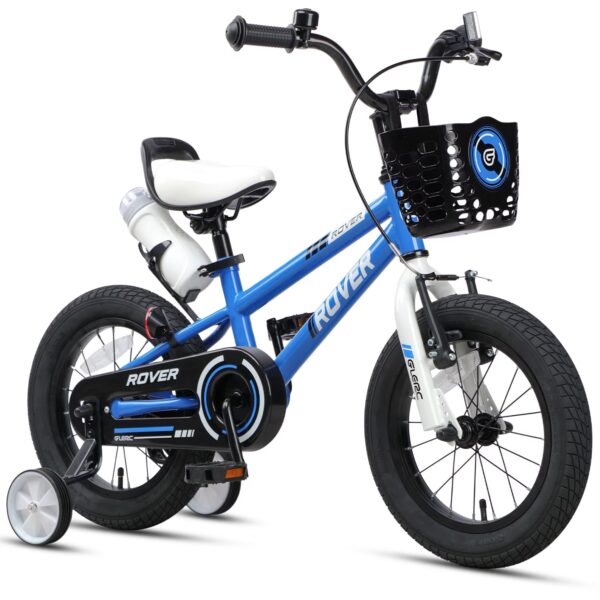 Glerc Rover Kids Bike 14 Inch Boys Bike for 3-5 Years Old Children, Kids Bicycle with Water Bottle & Basket & Training Wheels, Blue