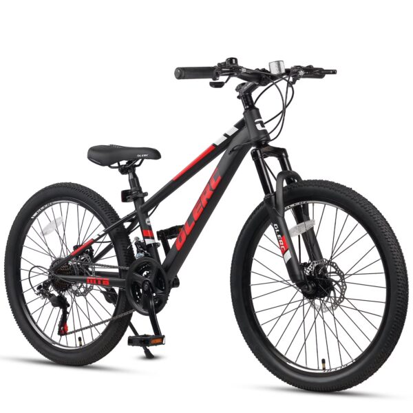 Glerc Skyline 24 Inch Kids Mountain Bike for Boys Girls 10 11 12 13 14 Years Old, 21-Speed Kid Bicycle with Front Suspension & Dual Disc Brakes & Rugged Frame, Black
