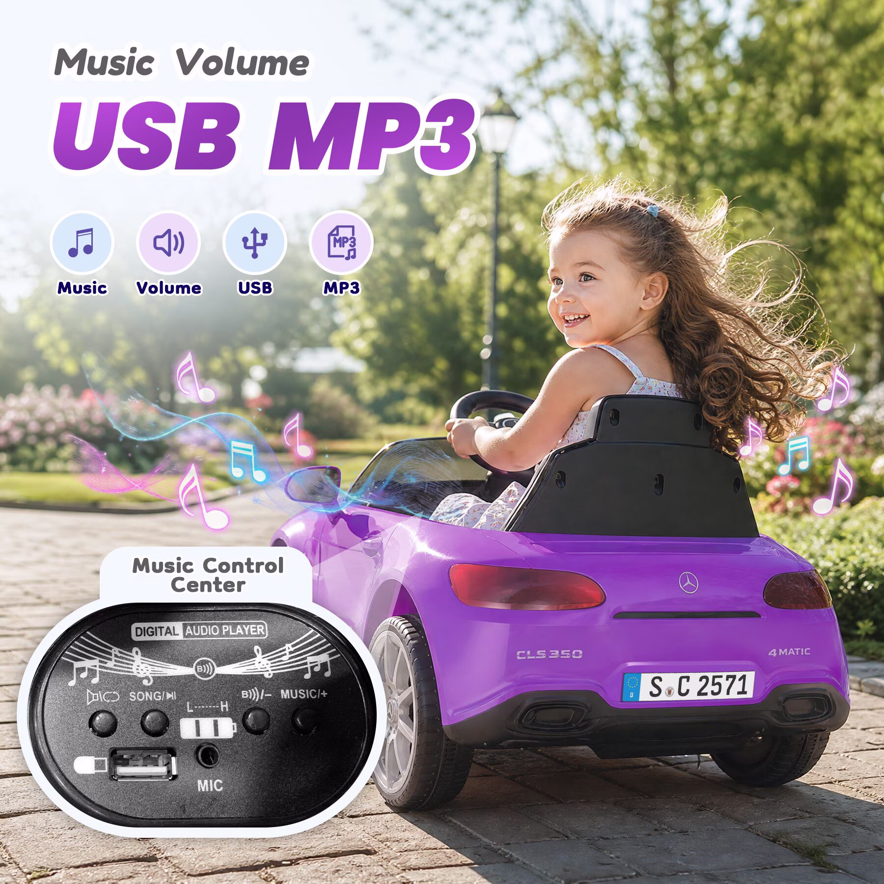 GOBOKLE 12V Kids Ride-On Car, Battery Powered Electric Vehicle, 2.4G Parent Remote Control, Double Door Design, Safety Belt & LED Lights(Purple) - Image 5