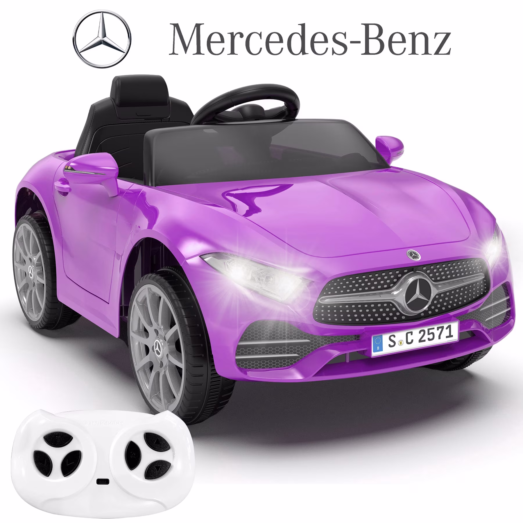 GOBOKLE 12V Kids Ride-On Car, Battery Powered Electric Vehicle, 2.4G Parent Remote Control, Double Door Design, Safety Belt & LED Lights(Purple)
