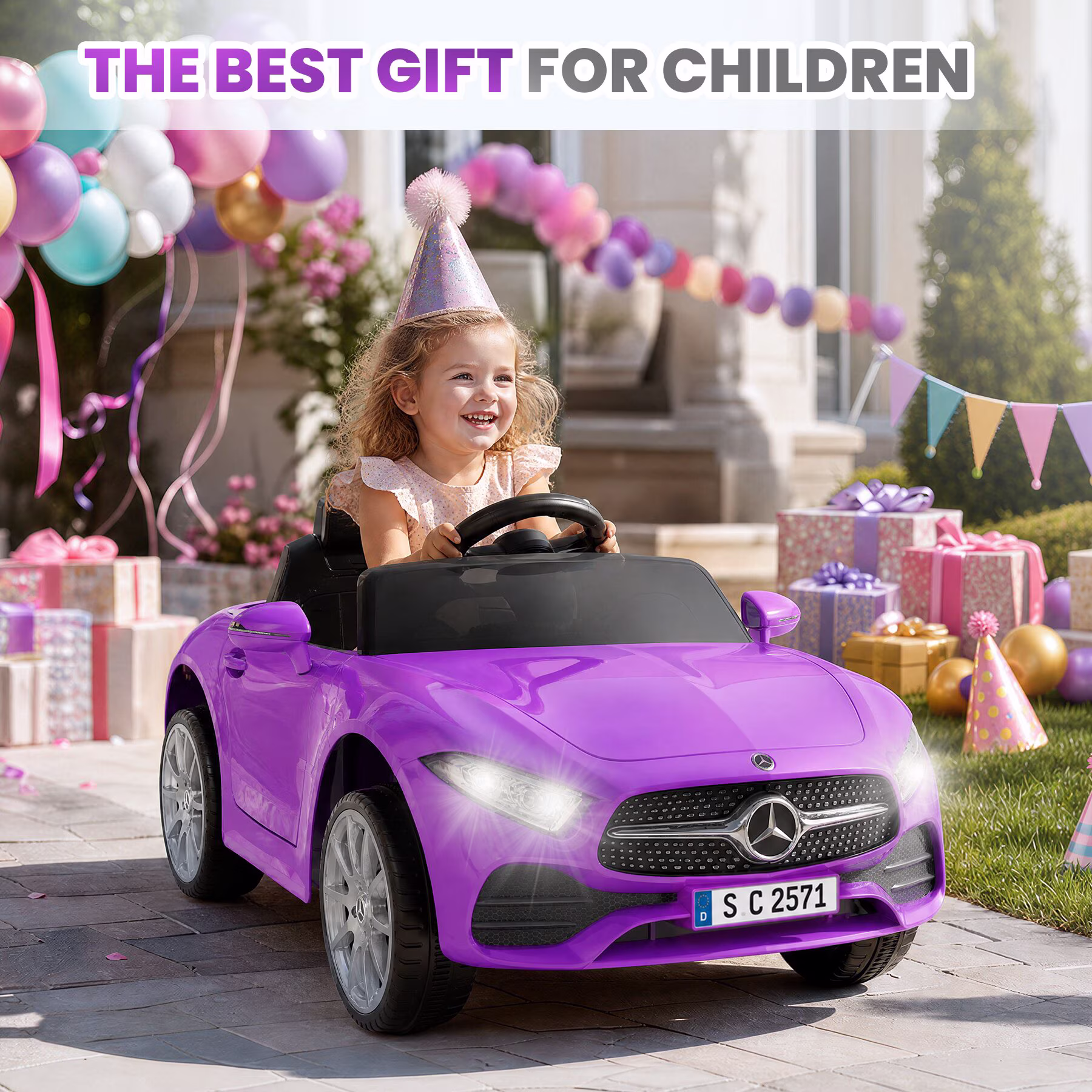 GOBOKLE 12V Kids Ride-On Car, Battery Powered Electric Vehicle, 2.4G Parent Remote Control, Double Door Design, Safety Belt & LED Lights(Purple) - Image 3