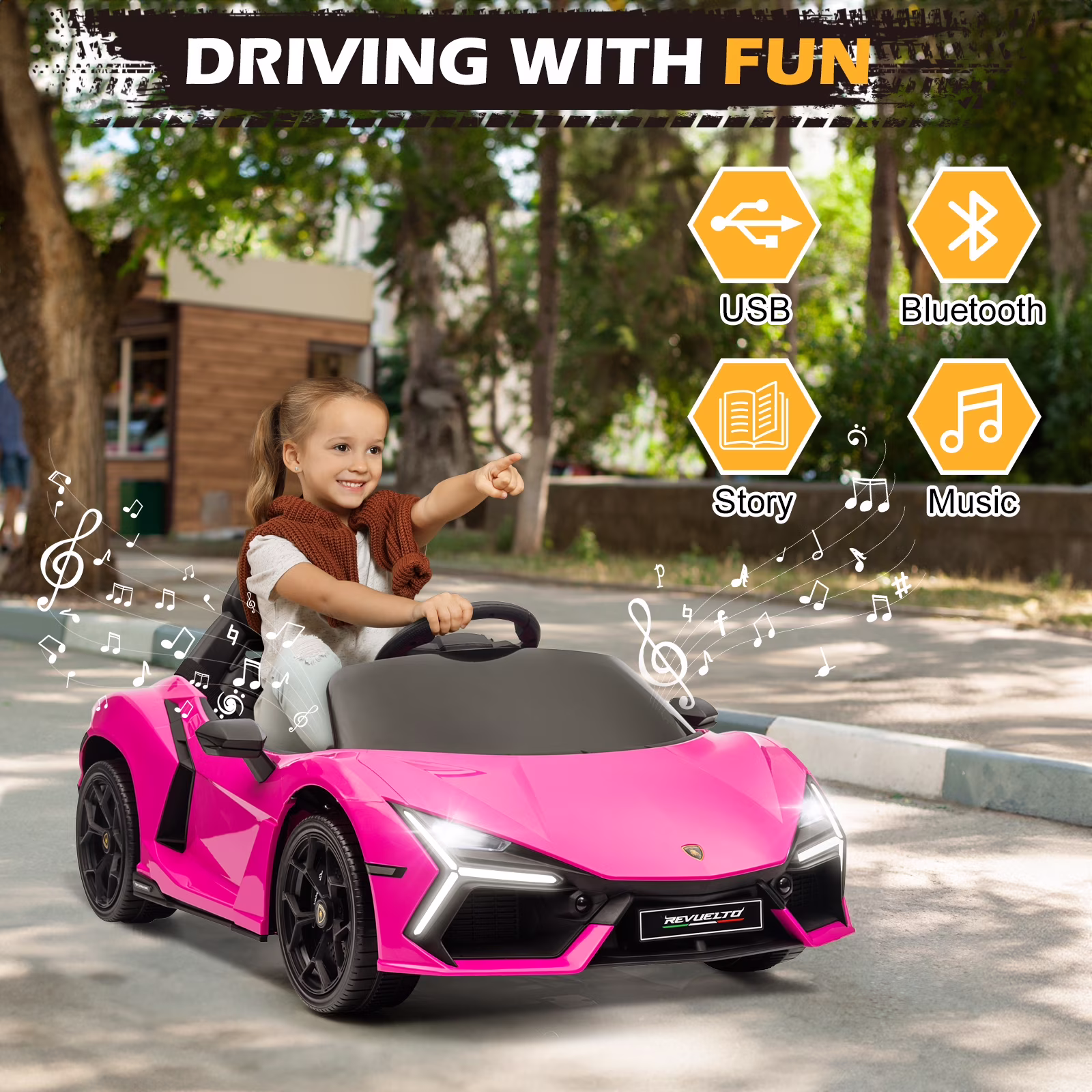 GoDecor Powered Electric Ride on Car with Remote Control, 3 Speeds, Music Player, Pink - Image 2