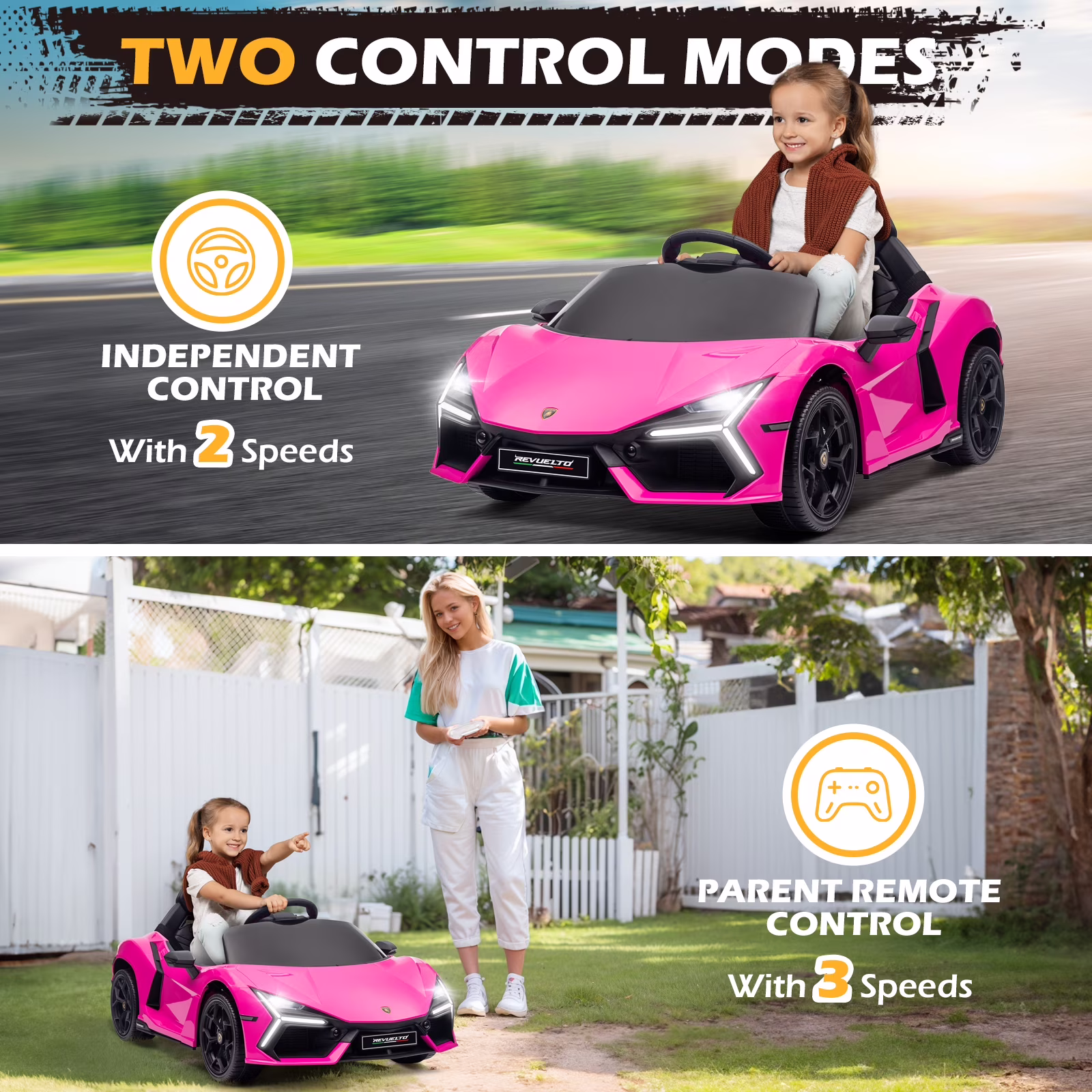 GoDecor Powered Electric Ride on Car with Remote Control, 3 Speeds, Music Player, Pink - Image 4