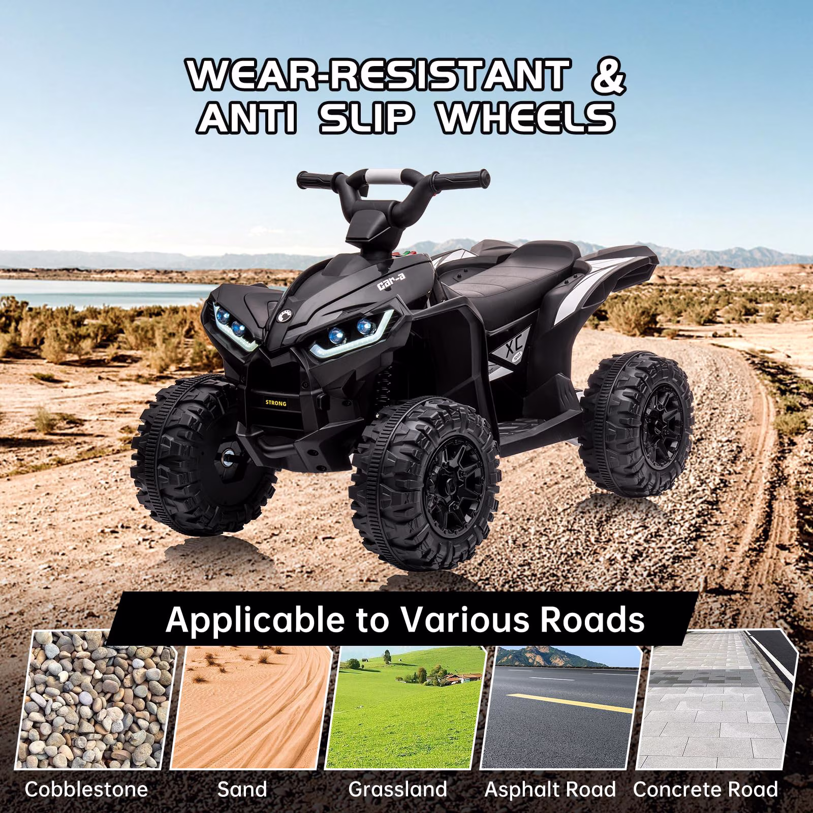 Goldensoil 12V Kids Ride-on Atv, Battery-Powered, LED Lights,High/Low Speed,USB,Treaded Tires,Black - Image 3