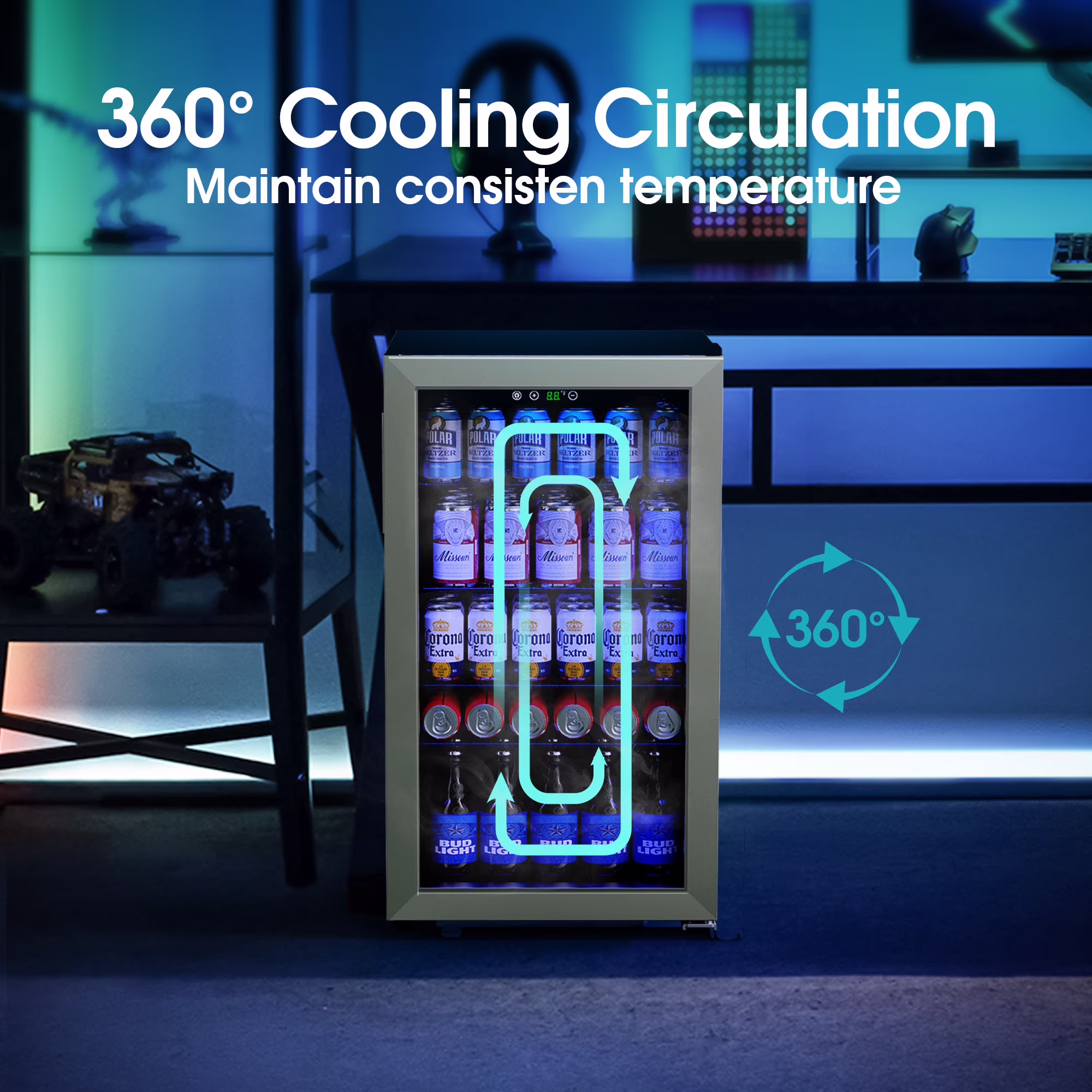 Goosiay 130 Can Beverage Refrigerator & Cooler, Mini Bar Drink Refrigerator with Glass Door, Silver - Image 5