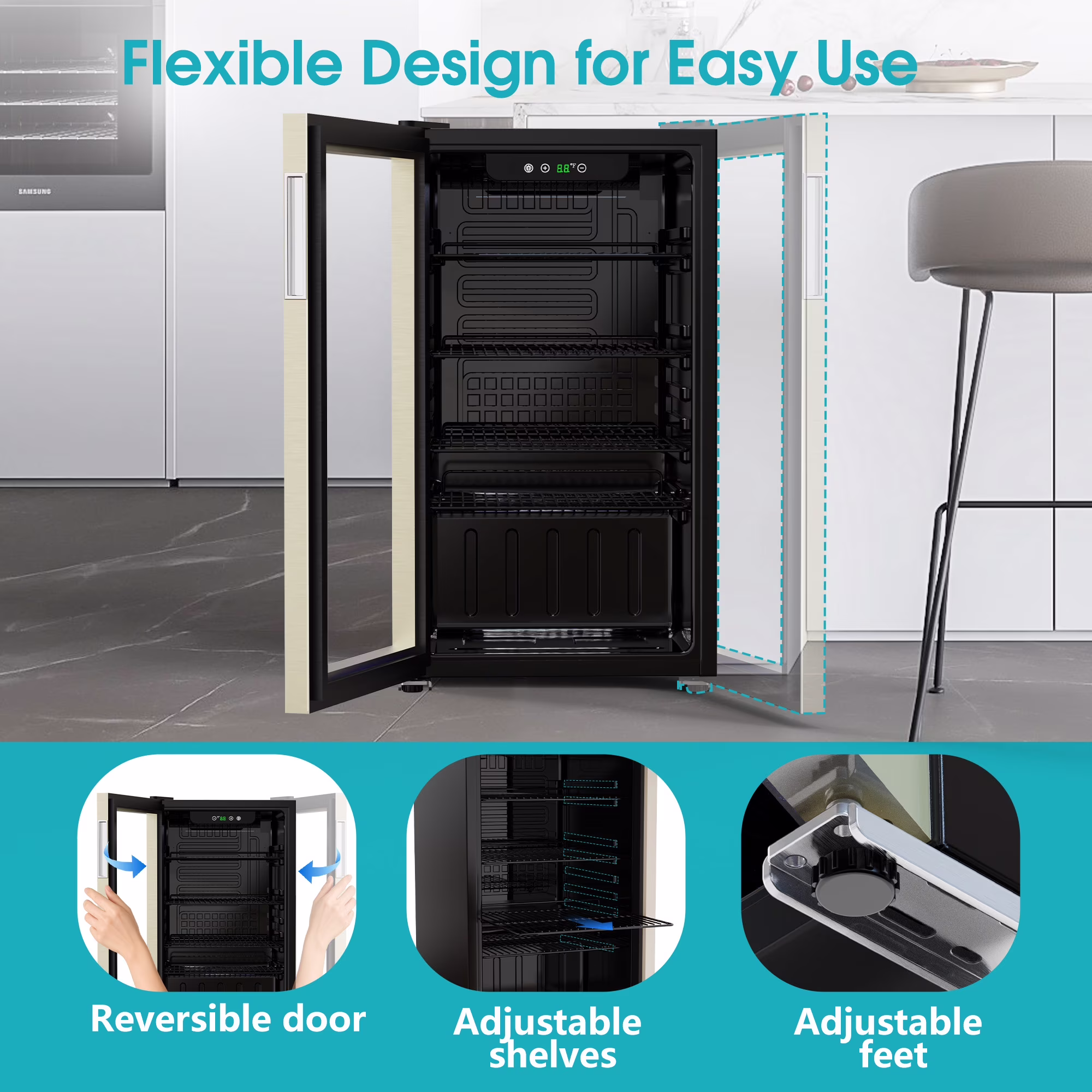 Goosiay 130 Can Beverage Refrigerator & Cooler, Mini Bar Drink Refrigerator with Glass Door, Silver - Image 4
