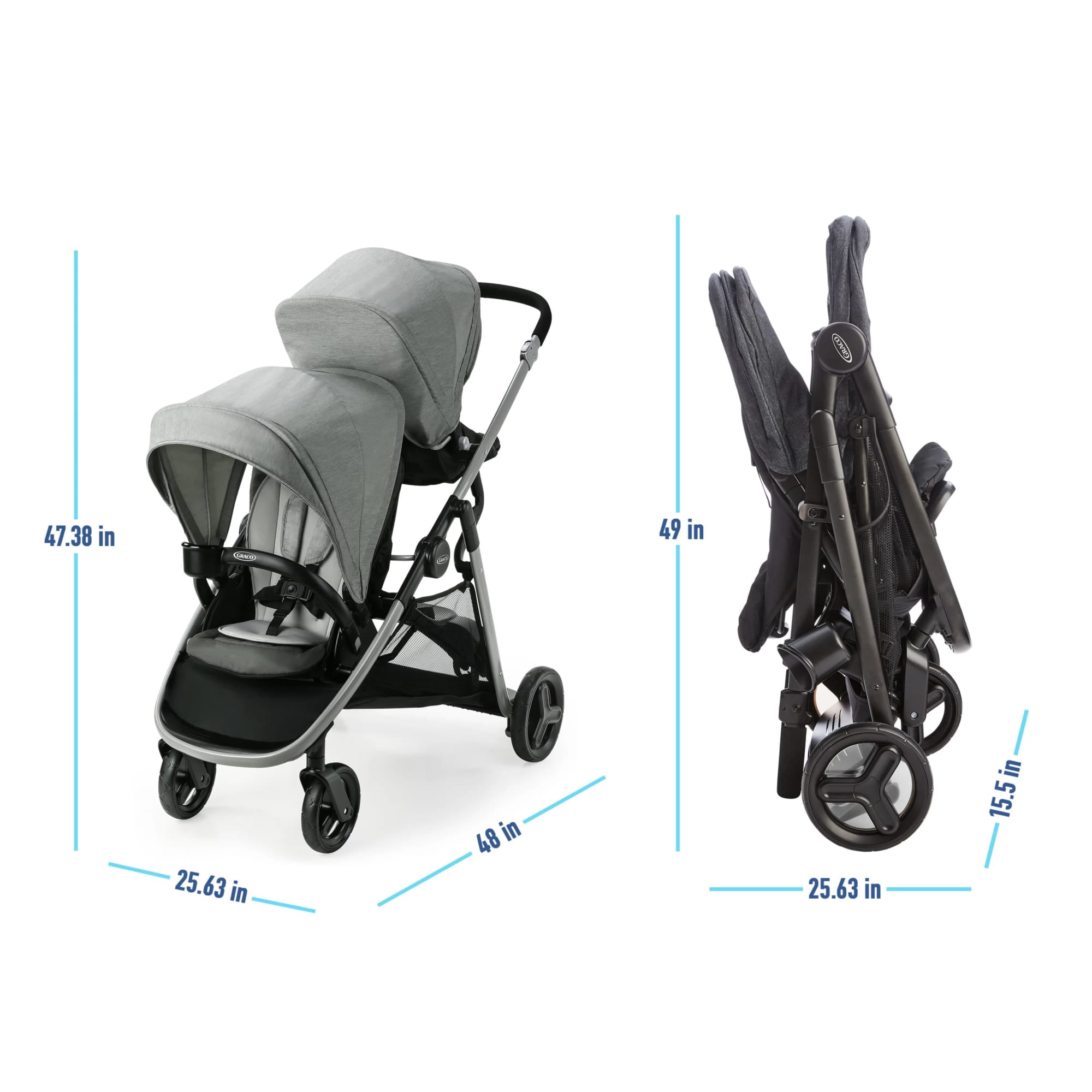Graco Ready2Grow LX 2.0 Double Stroller Features Bench Seat and Standing Platform Options, Clark, Grey - Image 3