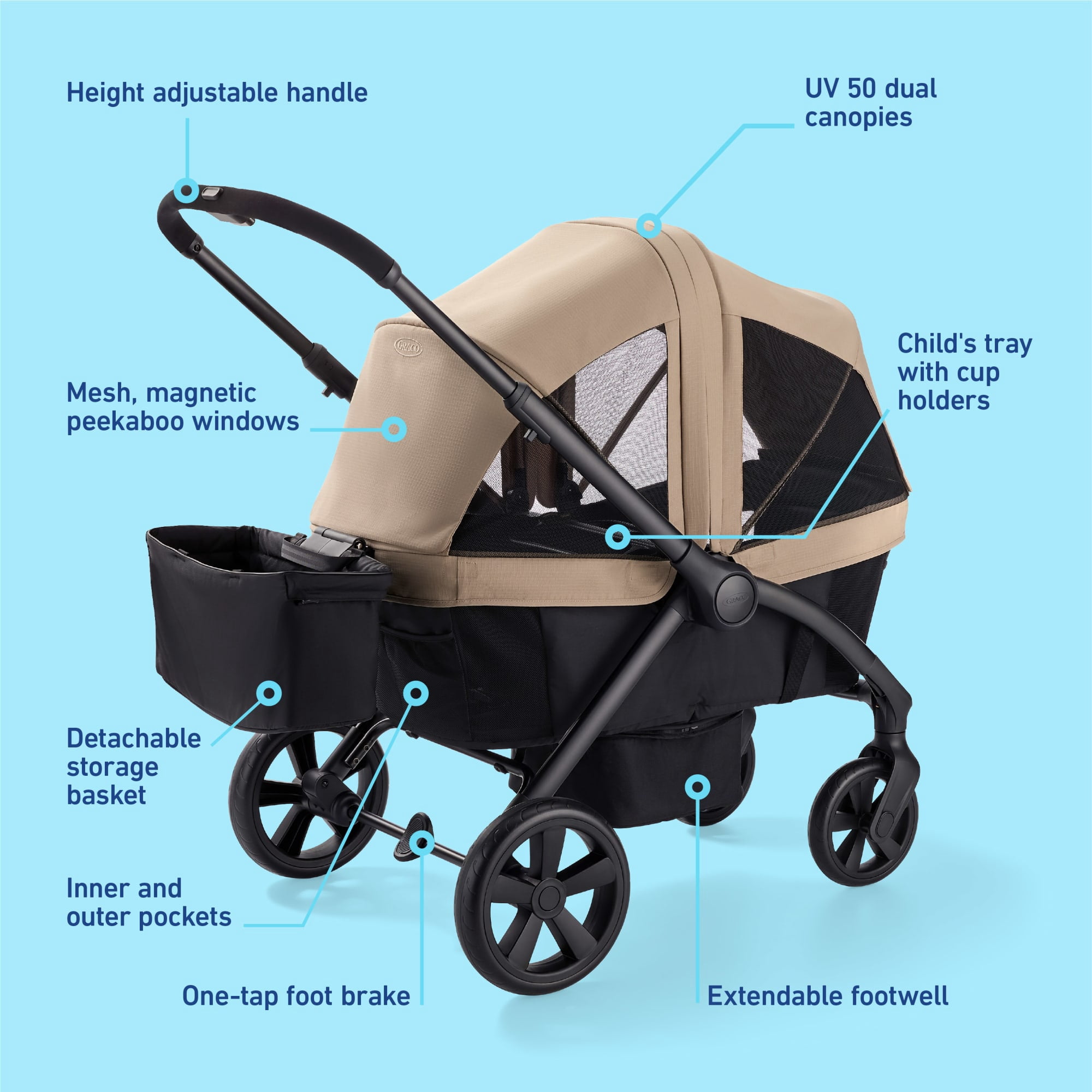 Graco Ready2Roll Baby Stroller Wagon, Pinnacle, Beige - Image 2