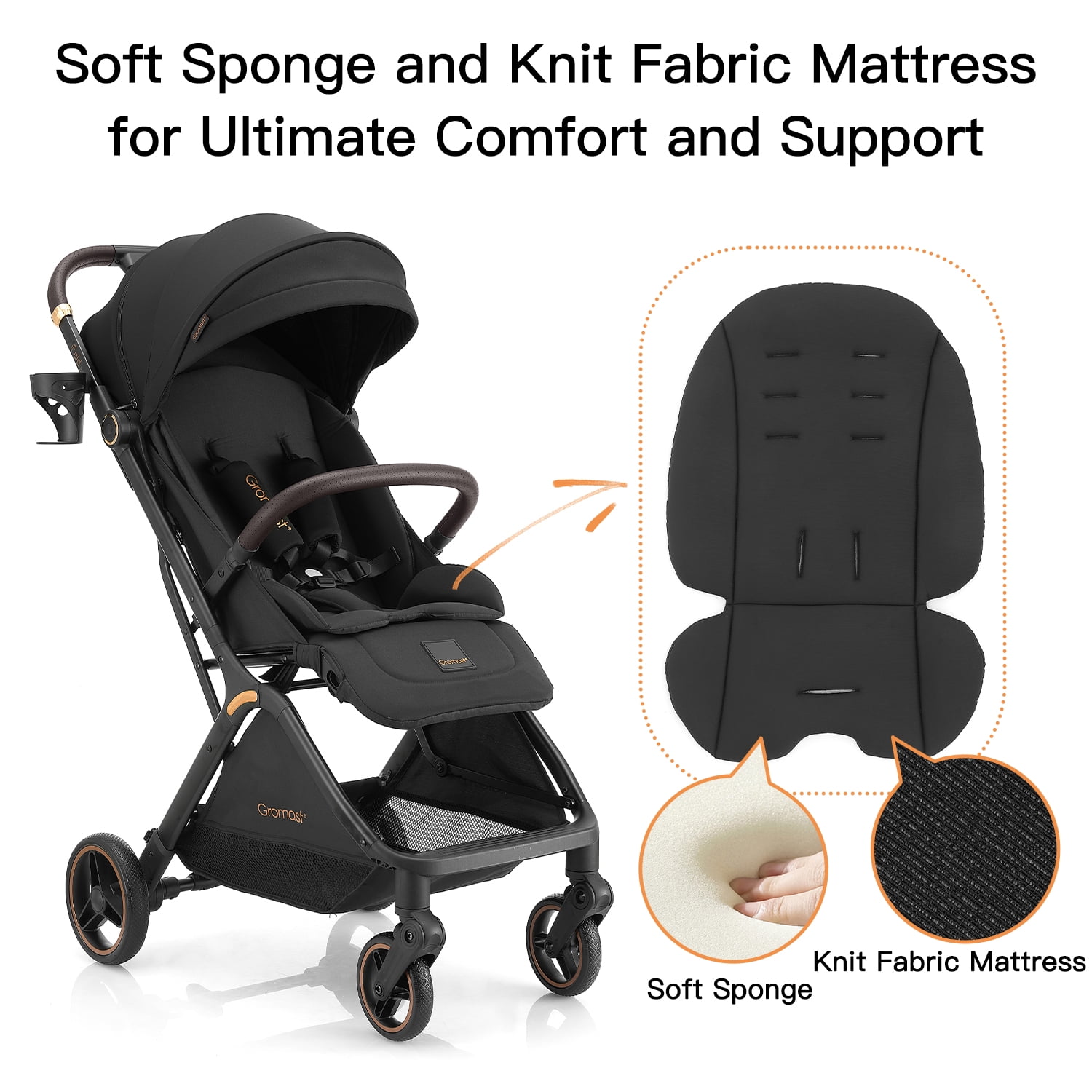 Gravity Folding Baby Stroller - Portable Toddler Stroller w/ Adjustable Backrest & Canopy, Lightweight and UV Protected Travel Stroller, One-Hand Automatic Folding - Black - Image 5