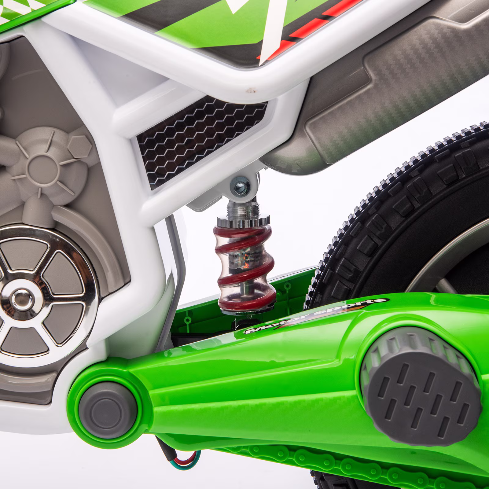 Green 12V Kids Ride On Motorcycle Dirt Bike with High/Low Speeds,Training Wheels, Spring Suspension - Image 2