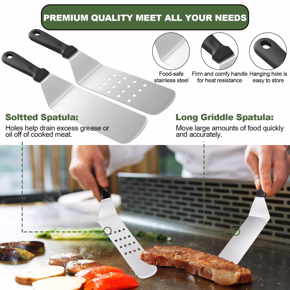Griddle Accessories Kit, 18 pieces, stainless steel cooking tools with storage bag for flat top grills - Image 3