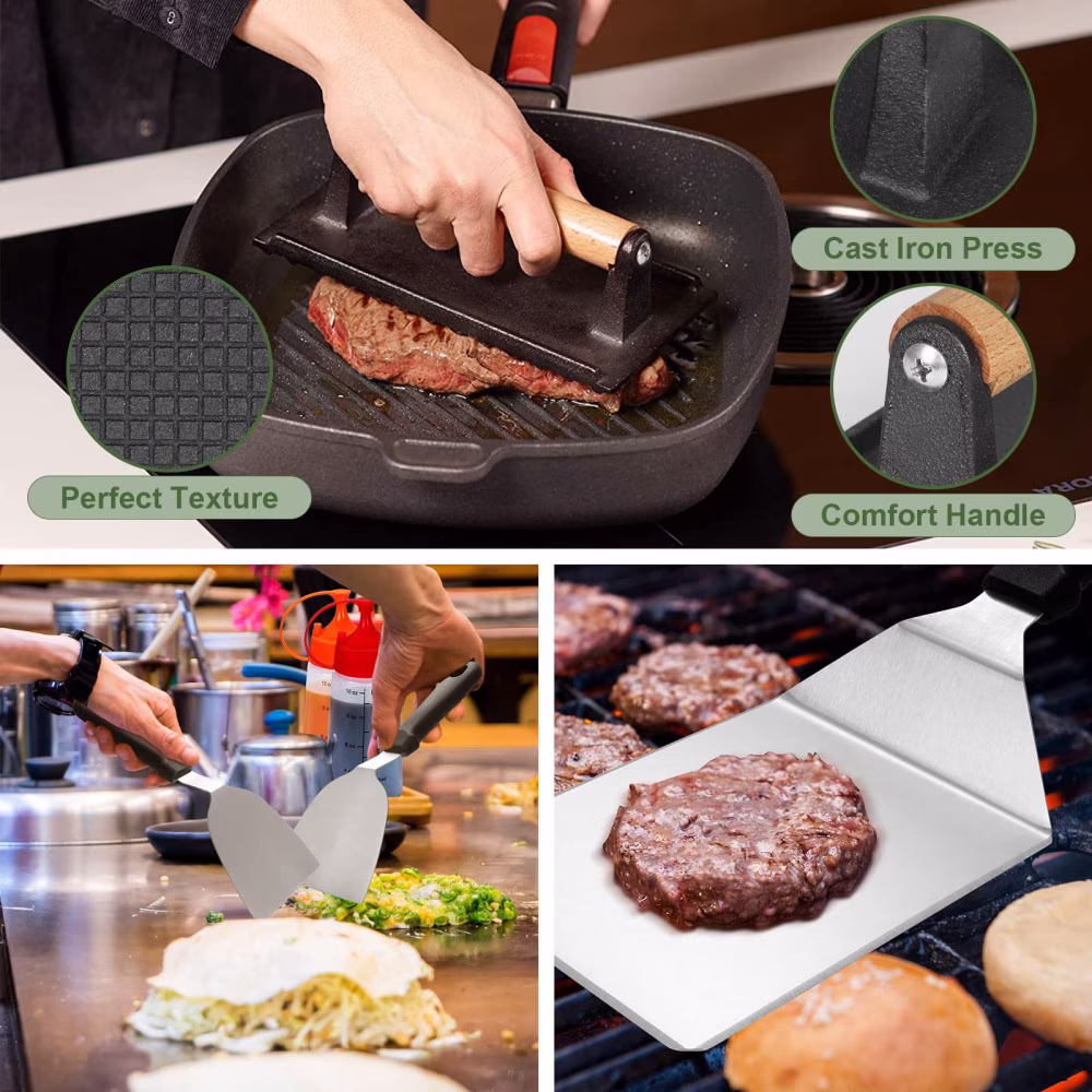 Griddle Accessories Kit, 18 pieces, stainless steel cooking tools with storage bag for flat top grills - Image 5
