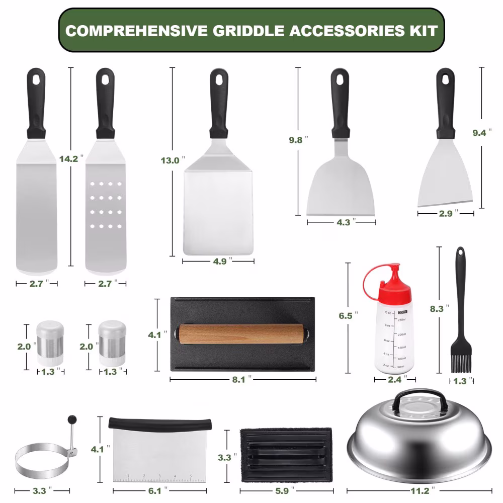 Griddle Accessories Kit, 18 pieces, stainless steel cooking tools with storage bag for flat top grills - Image 2