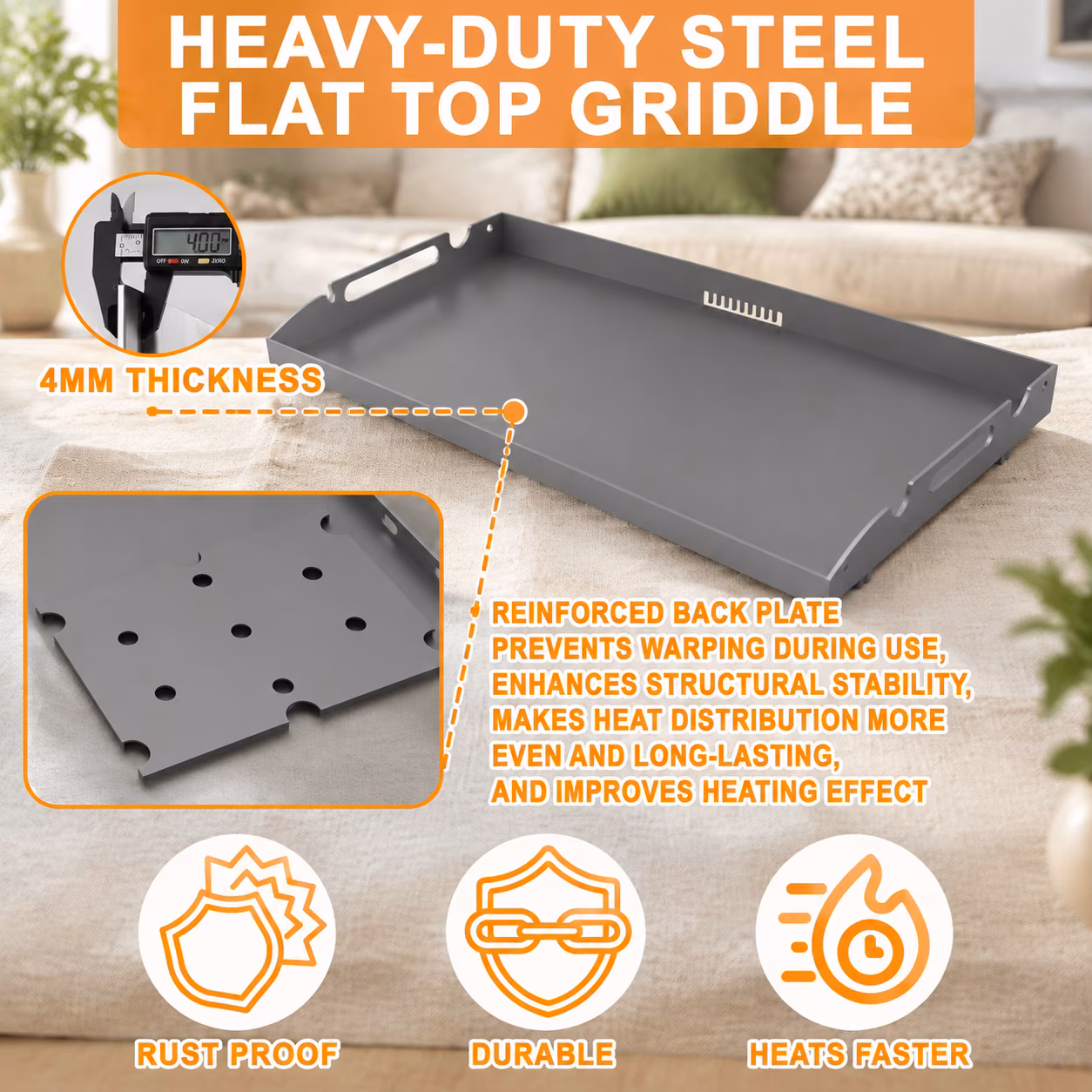 Griddle Top Replacement for 22 Inch Flat Grill, 22.4" x 16.5" x 2.4" - Image 3