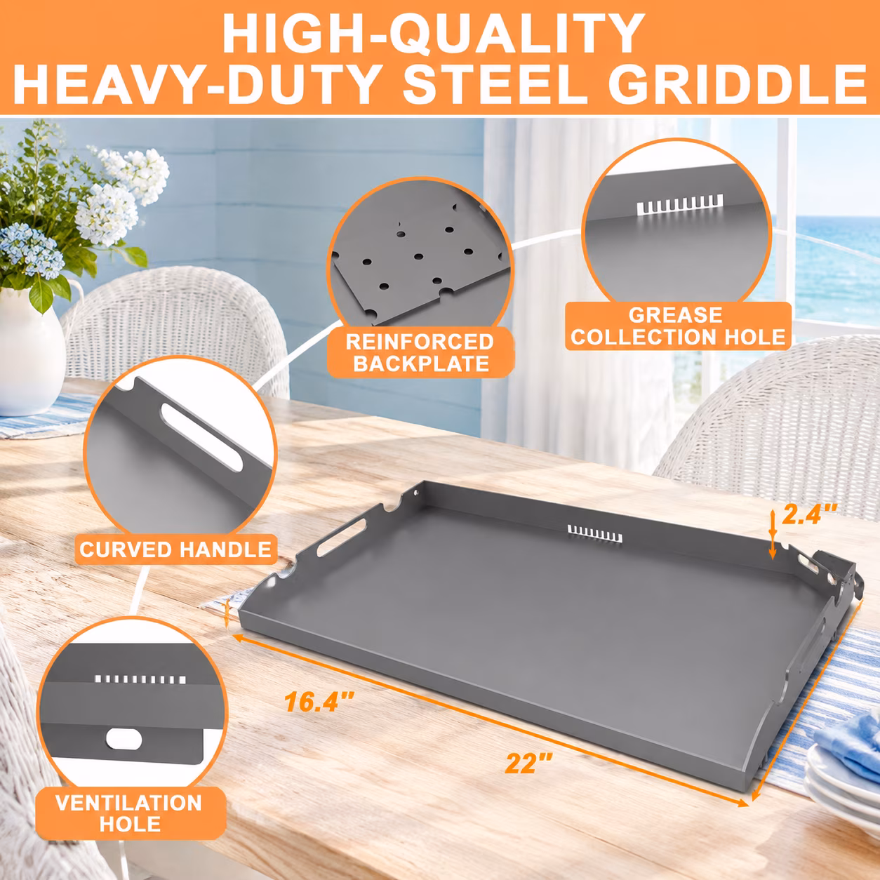Griddle Top Replacement for 22 Inch Flat Grill, 22.4" x 16.5" x 2.4" - Image 2