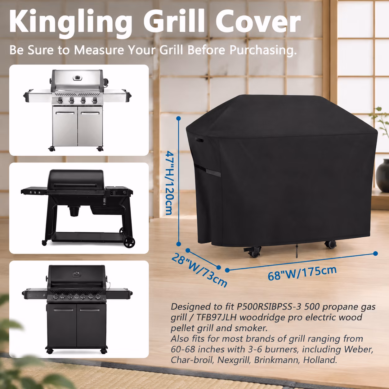 Grill Cover 68" For Traeger Grills Bac776 Woodridge Pro/plus/elite - Image 3