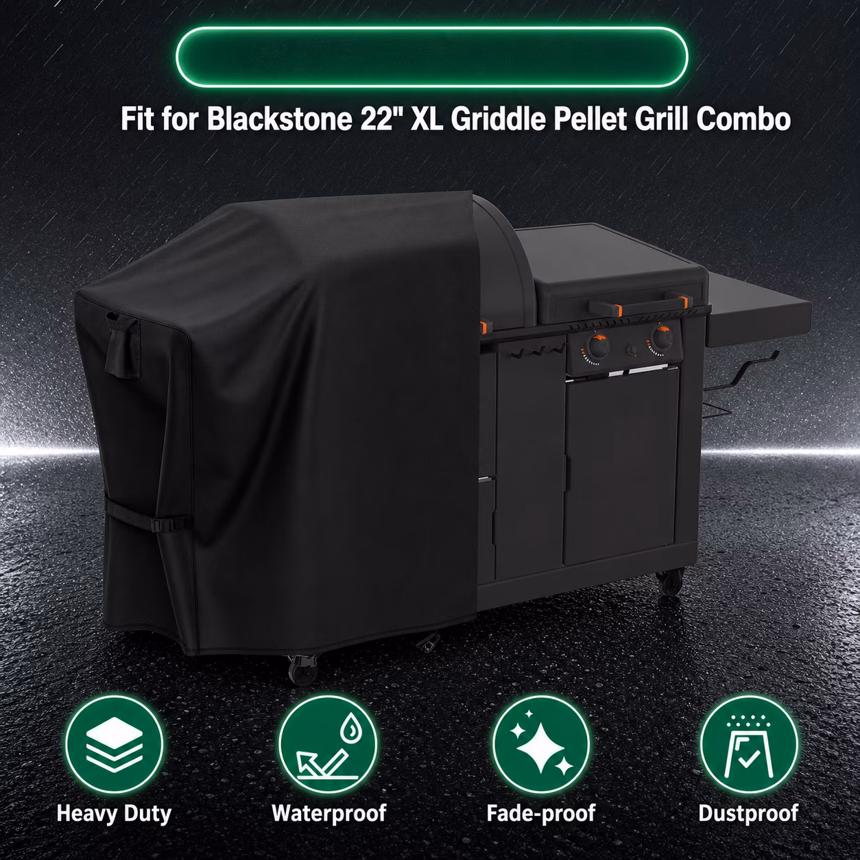 Grill Cover For Blackstone 22" Xl Griddle Pelletbo Waterproof Outdoor Bbq Omnivoreb - Black - Image 2