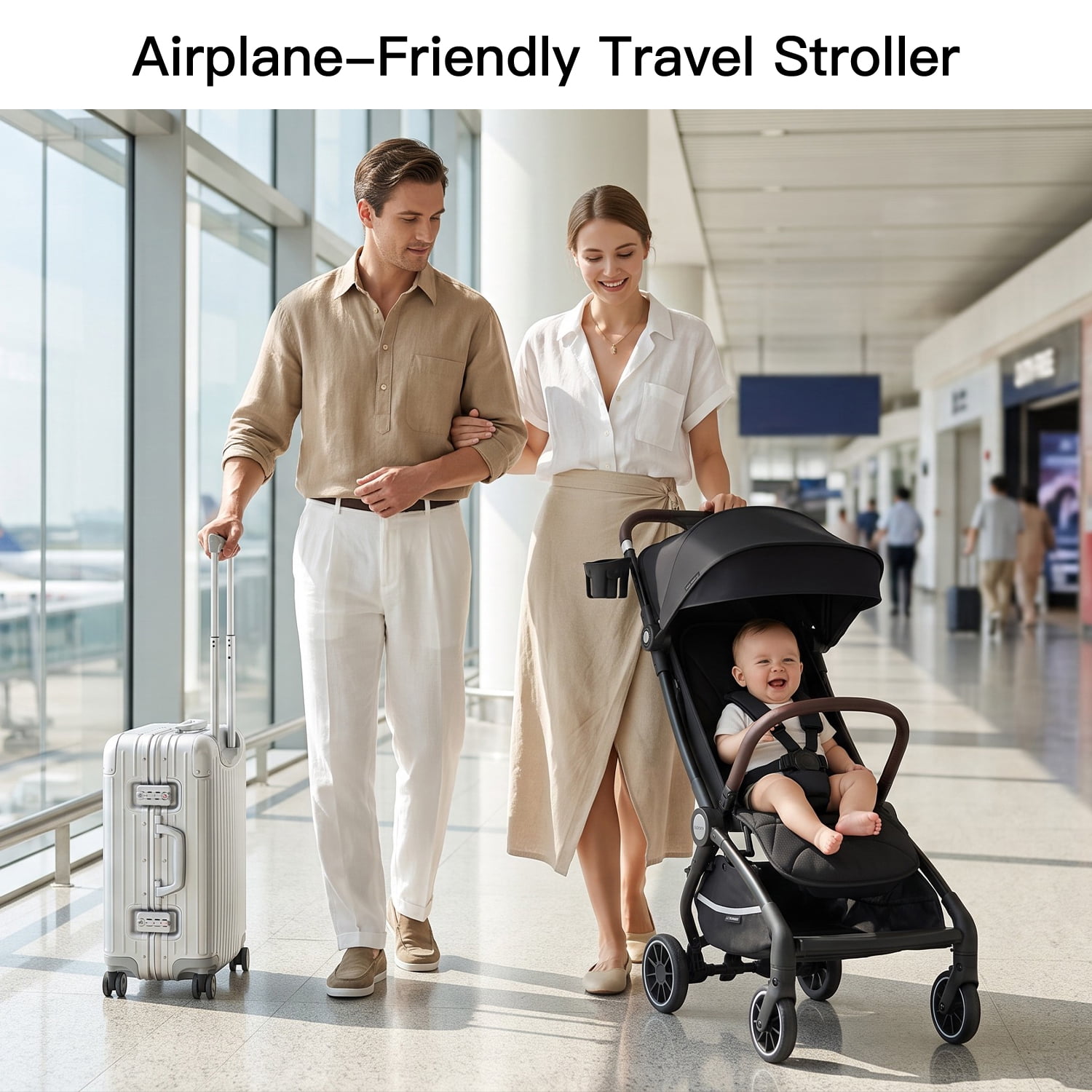 Gromast Airplane Friendly Travel Stroller for Toddlers, Lightweight & Compact Folding Baby Stroller, One-Hand Gravity Auto Fold, Gate Check Approved, UPF 50+ Waterproof, Includes Travel Bag - Black - Image 4