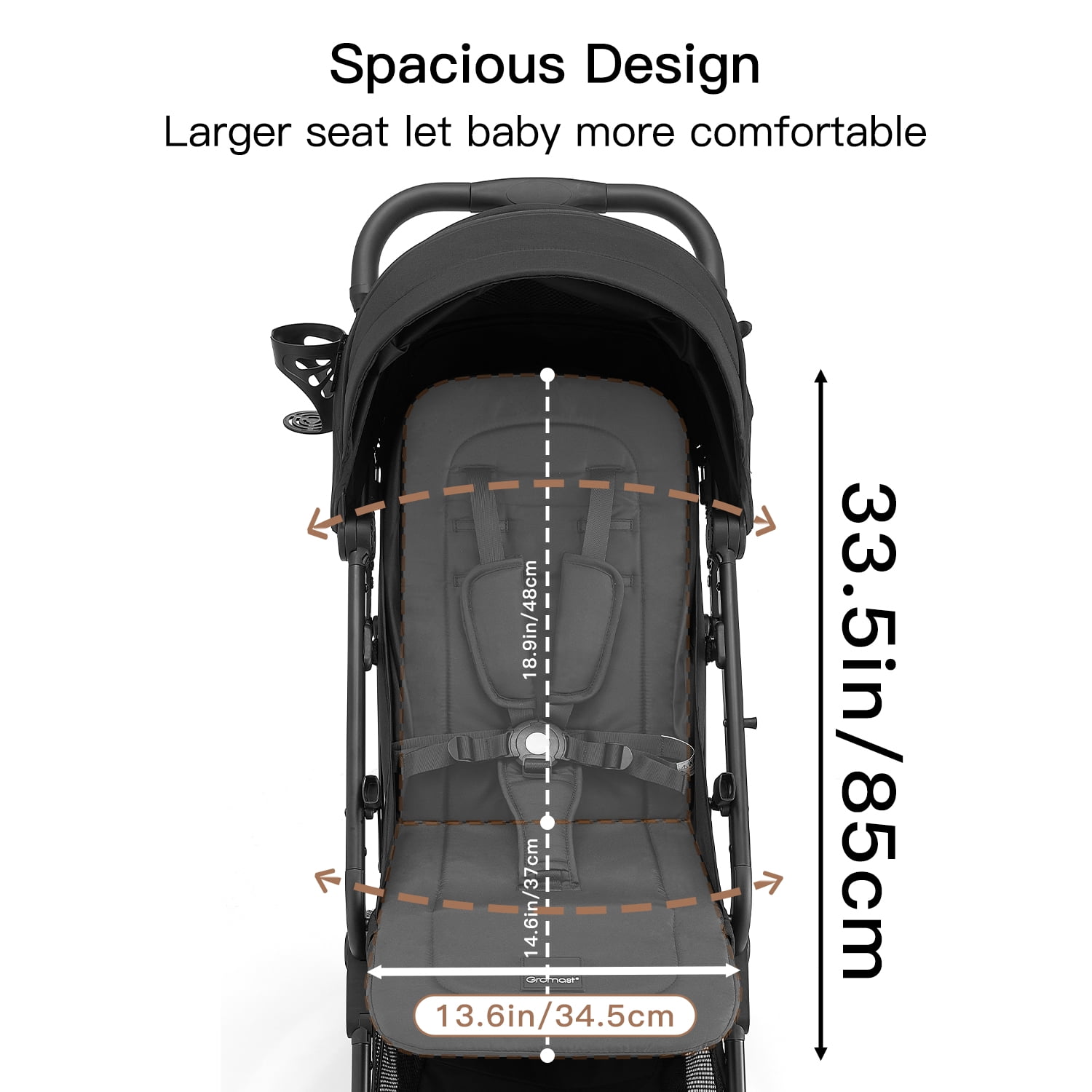 Gromast Compact Fold Baby Stroller, Lightweight Travel Toddler Stroller with One-Click Fold, Extendable UPF50+ Canopy, Cup Holder, UV Protected and Waterproof, One-Hand Folding - Black - Image 5