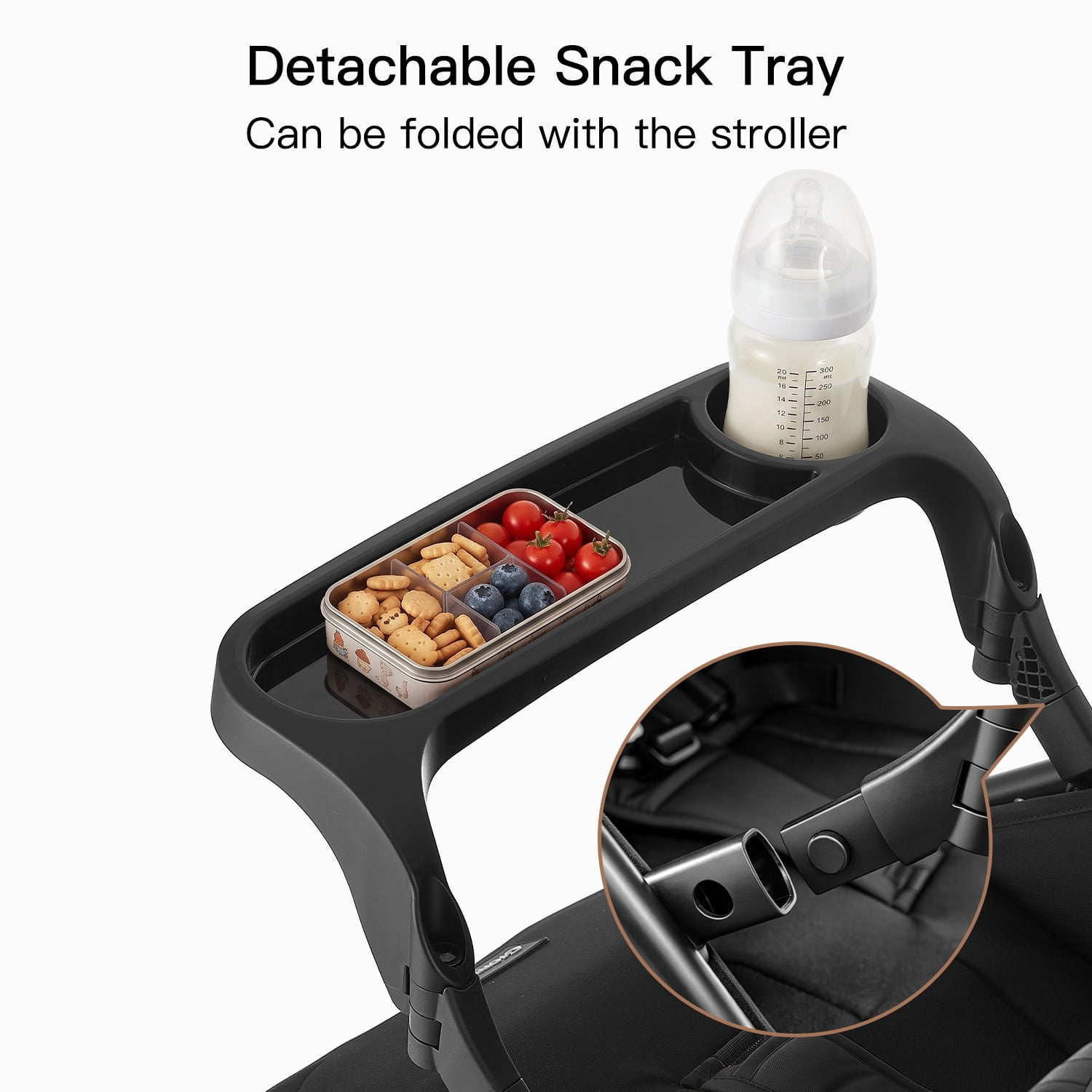 Gromast Lightweight Baby Stroller with Detachable Snack Tray, One-Hand Quick Fold, 15lbs Compact Travel Stroller with Adjustable Backrest, UV-Protective Canopy & Cup Holder - Black - Image 4