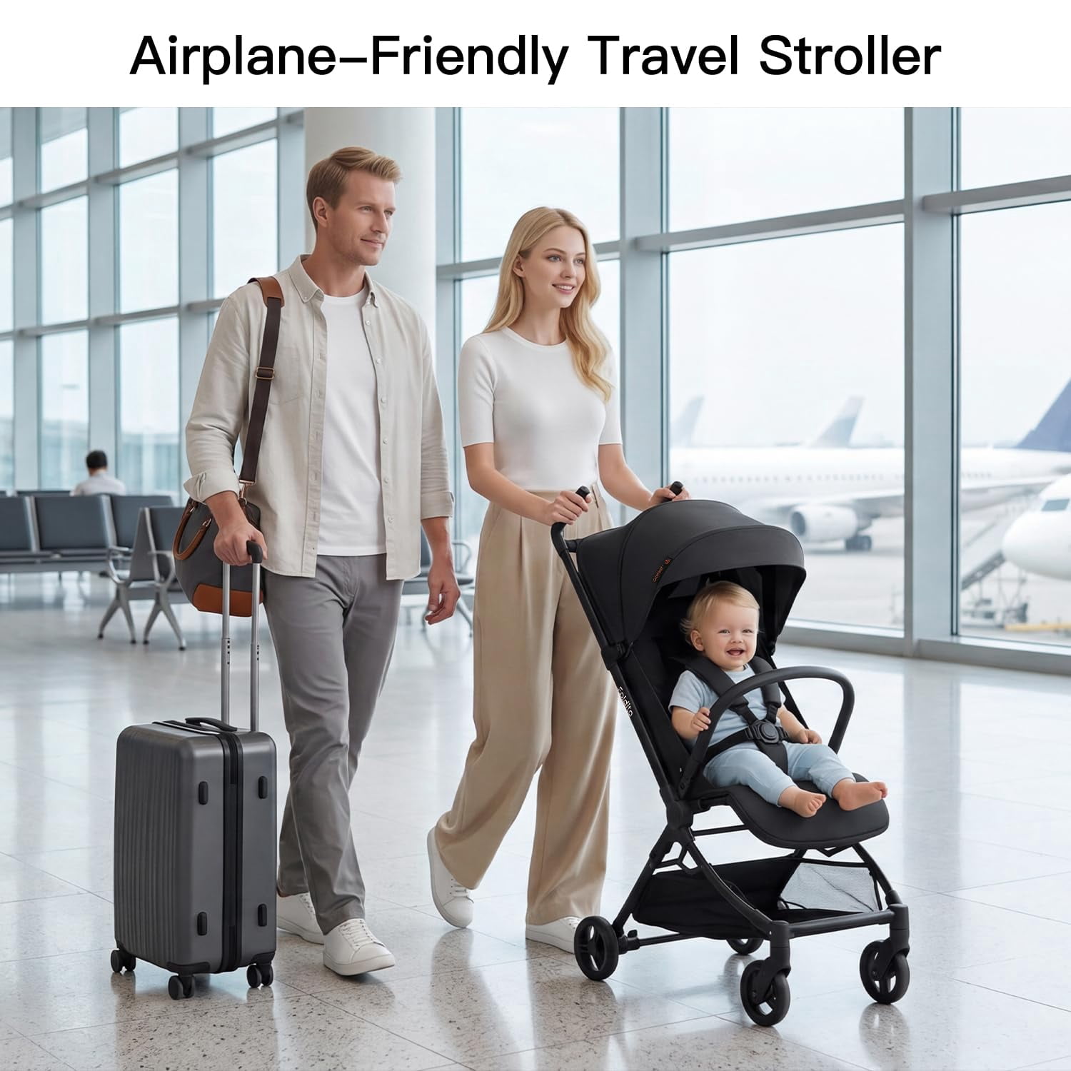 Gromast Travel Stroller for Airplane, Ultra Compact & Lightweight – Only 9.9 lbs, Portable Infant Toddler Baby Stroller, w/ UPF 50+ Canopy - Black - Image 3