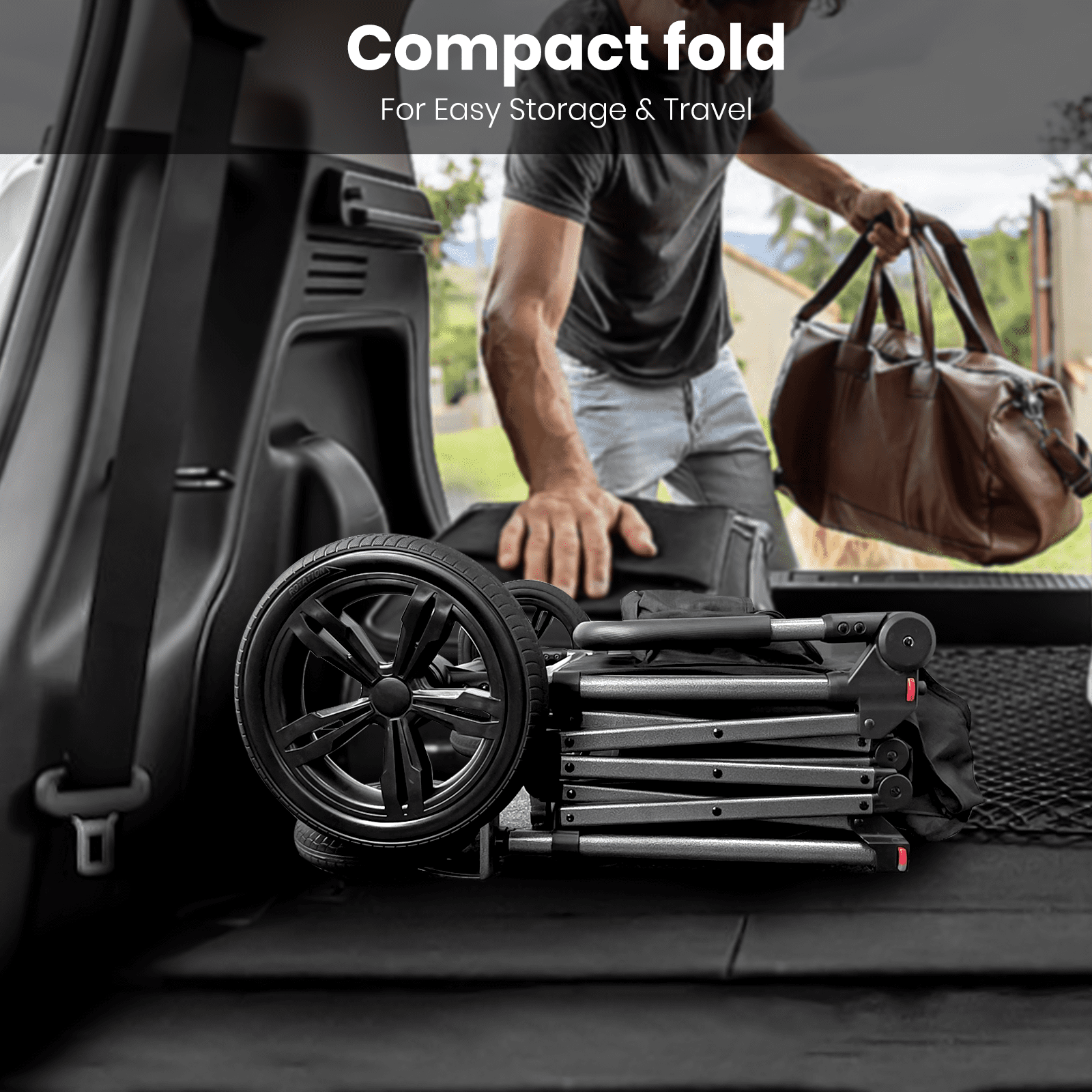 GVDV Wagon Stroller for Kids, 3-in-1 Collapsible Double Stroller Wagon for Toddlers with Removable Canopy, 5-Point Harness, Pull & Push Handle and All-Terrain Beach Wheels, Black - Image 2