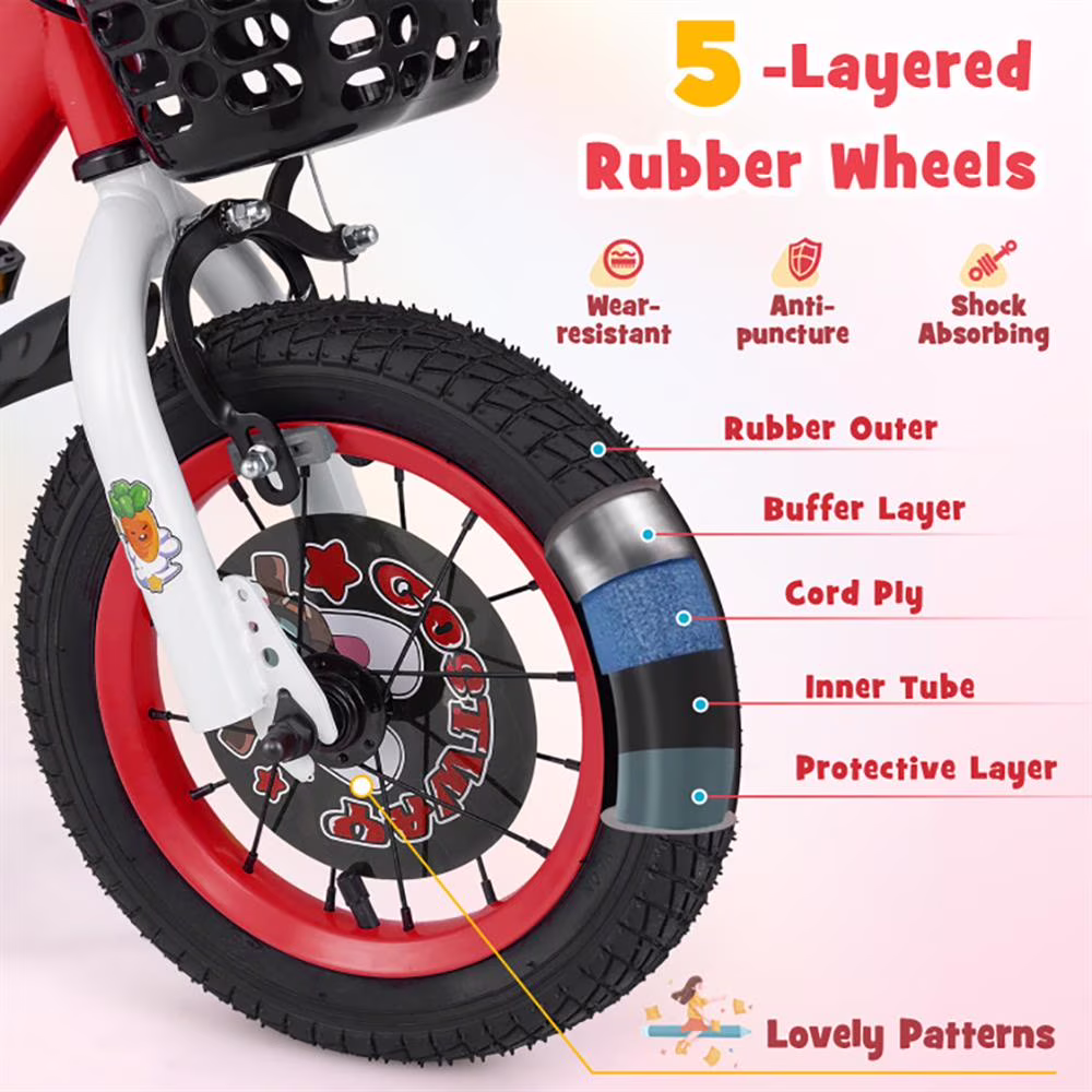 GVN Kids Bike, Balance Training Bicycle,12 Inch Kids Bike Adjustable with Storage Basket and Double Brake for 3-4 Years Old-12 inches - Image 2