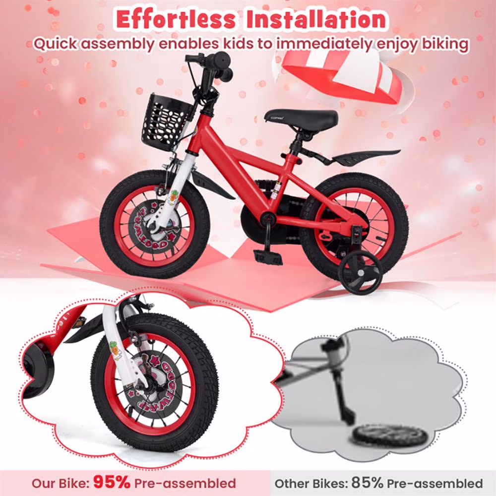 GVN Kids Bike, Balance Training Bicycle,12 Inch Kids Bike Adjustable with Storage Basket and Double Brake for 3-4 Years Old-12 inches - Image 3