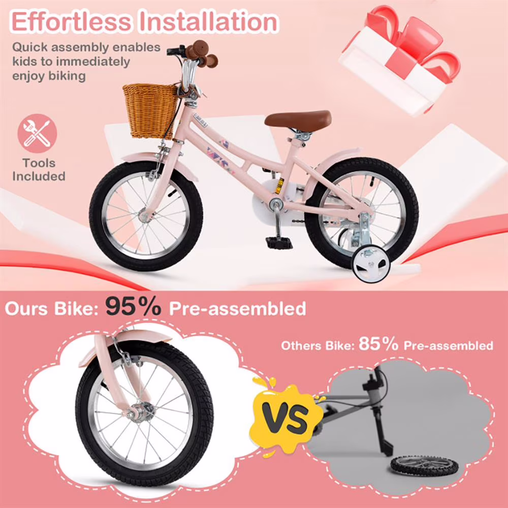 GVN Kids Bike, Balance Training Bicycle,14 Inch Kids Bike Retro Bicycle with Adjustable Height and Basket for Ages 3-5 Years Old - Image 3