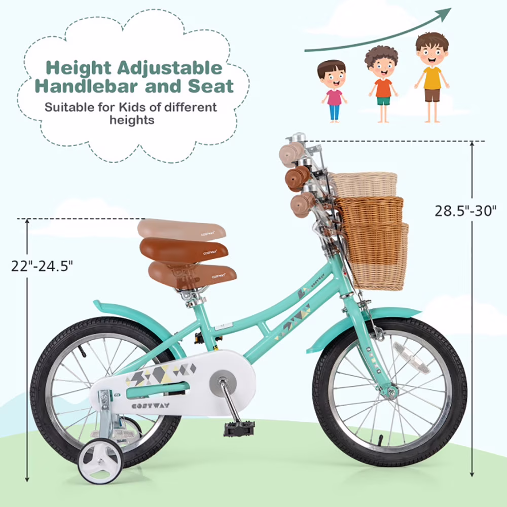GVN Toddler Bike, Balance Bike,16 Inch Kids Bike Bicycle with Training Wheels and 2 Brake System Ages 4-7 Years Old-16 inches - Image 3