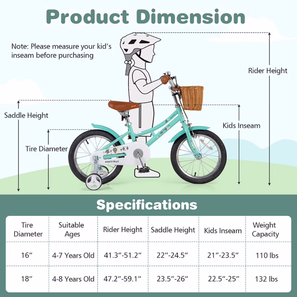 GVN Toddler Bike, Balance Bike,16 Inch Kids Bike Bicycle with Training Wheels and 2 Brake System Ages 4-7 Years Old-16 inches - Image 2