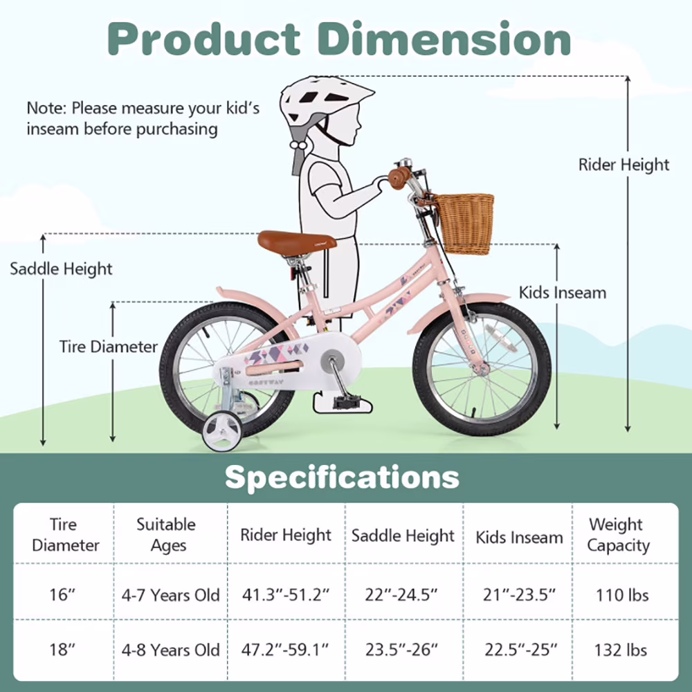 GVN Toddler Bike, Balance Bike,16 Inch Kids Bike Retro Bicycle with Adjustable Height and Basket for Ages 4-7 Years Old-16 inches - Image 3