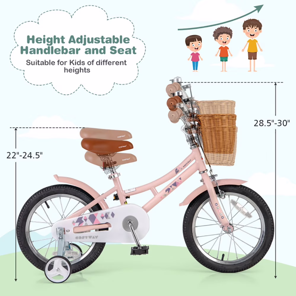 GVN Toddler Bike, Balance Bike,16 Inch Kids Bike Retro Bicycle with Adjustable Height and Basket for Ages 4-7 Years Old-16 inches - Image 2