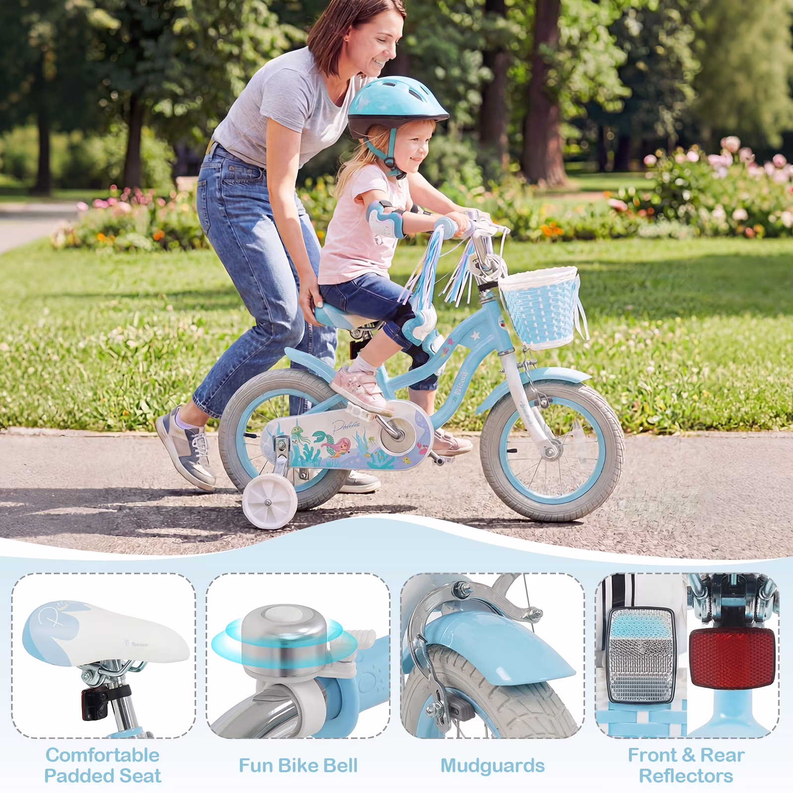 Gymax 12 Inch Girls Bike Kids Bicycle w/ Removable Basket Streamers Hand Brake - Image 3