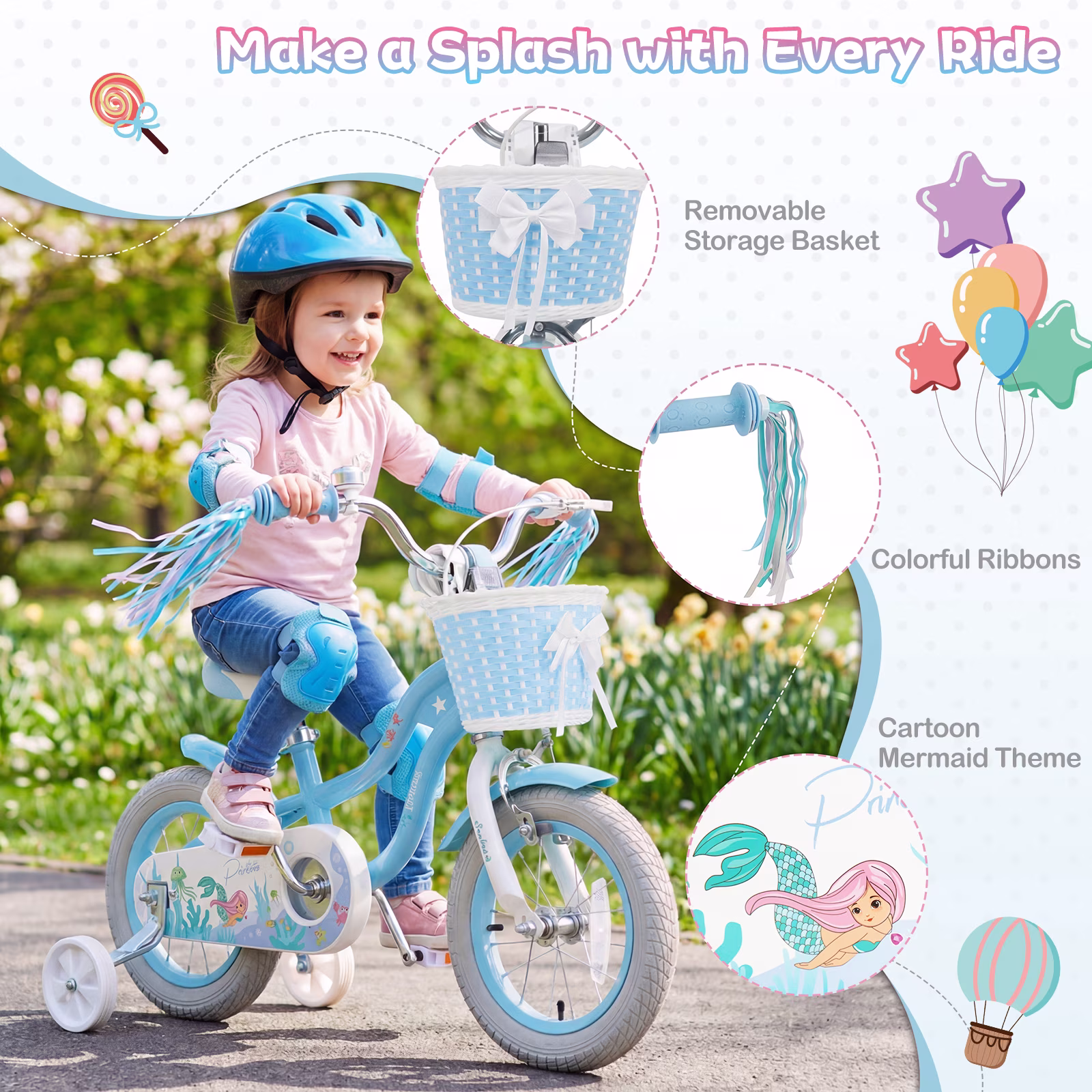 Gymax 12 Inch Girls Bike Kids Bicycle w/ Removable Basket Streamers Hand Brake - Image 5