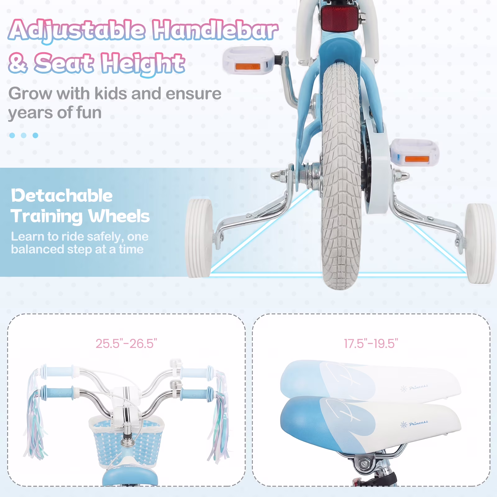 Gymax 12 Inch Girls Bike Kids Bicycle w/ Removable Basket Streamers Hand Brake - Image 4